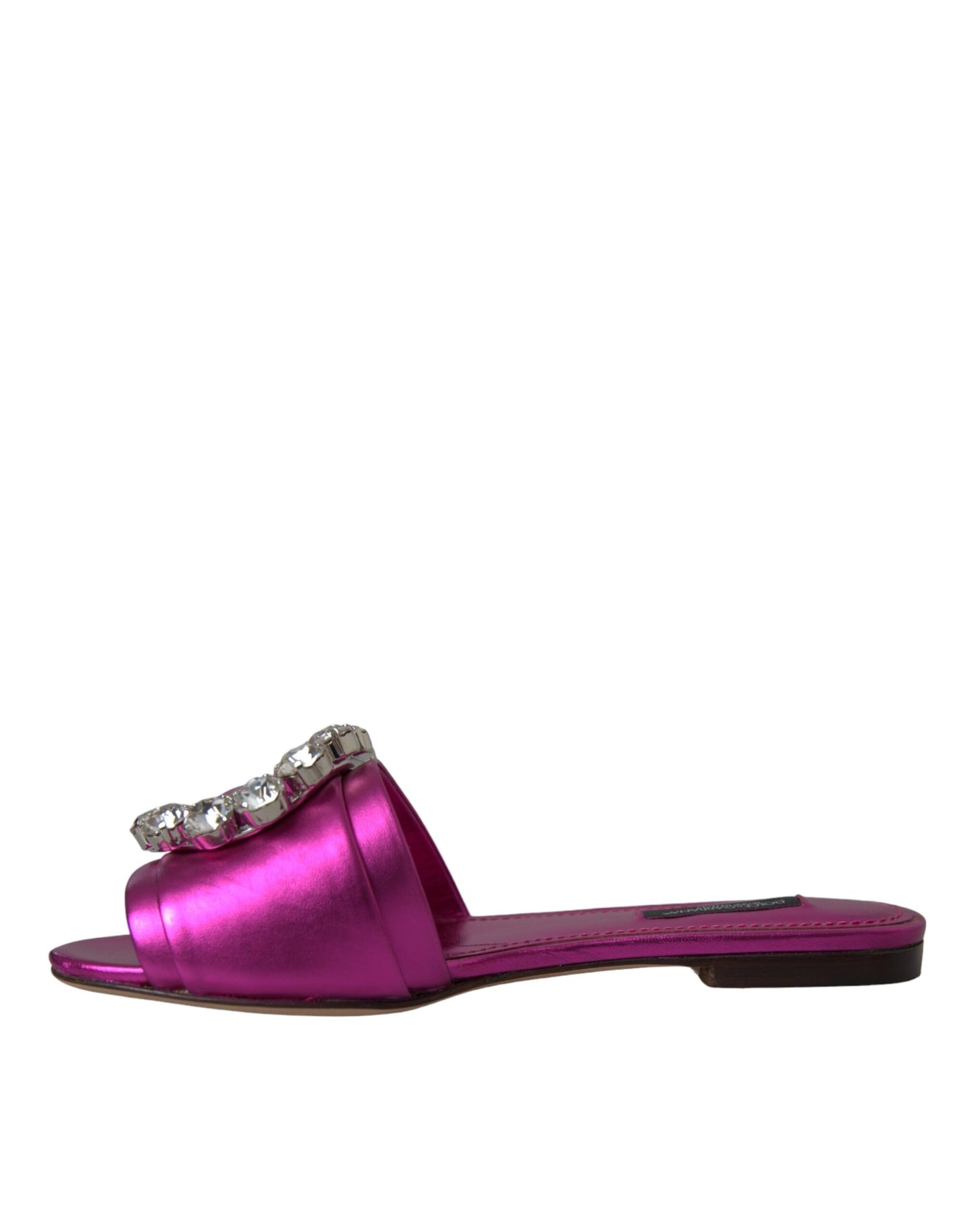 Dolce &amp; Gabbana Fuchsia Crystal Leather Flats Sandals Shoes