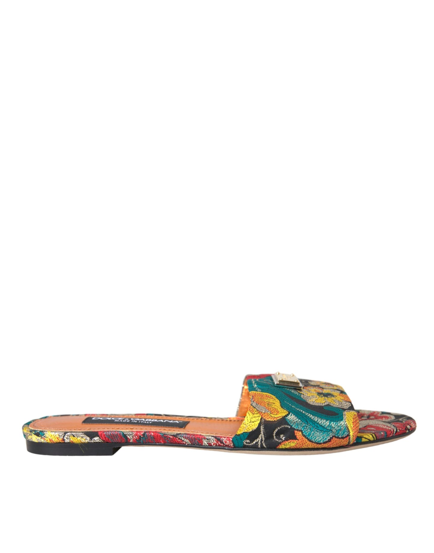 Dolce &amp; Gabbana Multicolor Floral Brocade Logo Flats Sandals Shoes