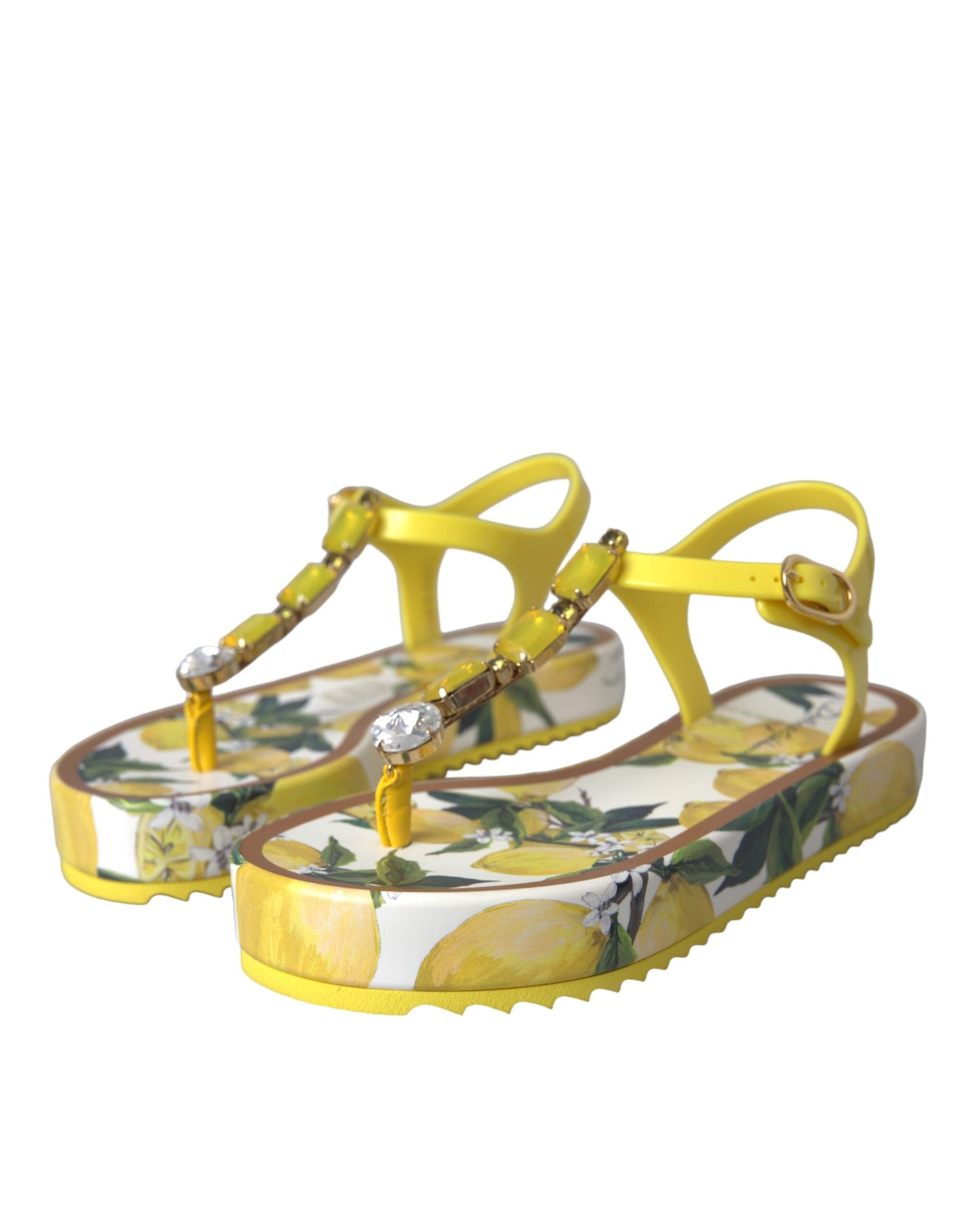 Dolce &amp; Gabbana Yellow Lemon Beachwear Flats Sandals Shoes