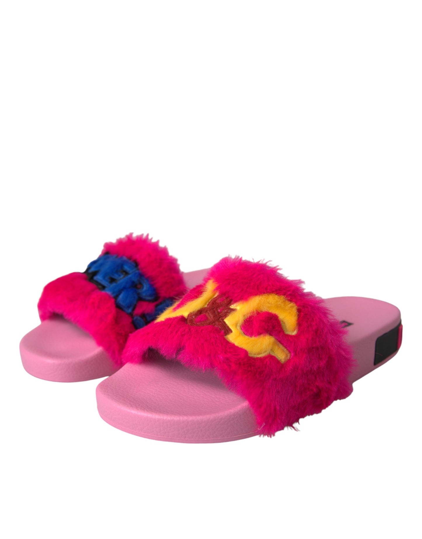 Dolce &amp; Gabbana Multicolor Embroidered Fur Sandals Shoes