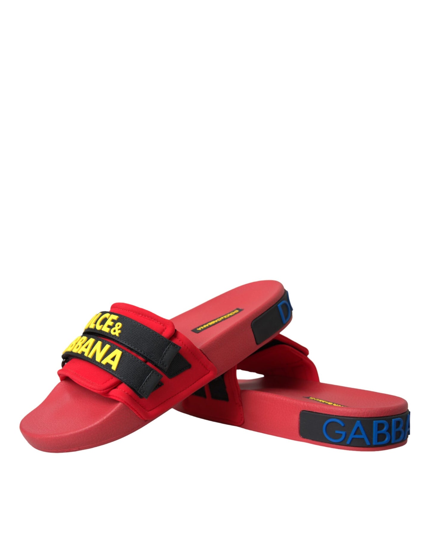 Dolce &amp; Gabbana Red Black Logo Beachwear Flats Sandals Shoes