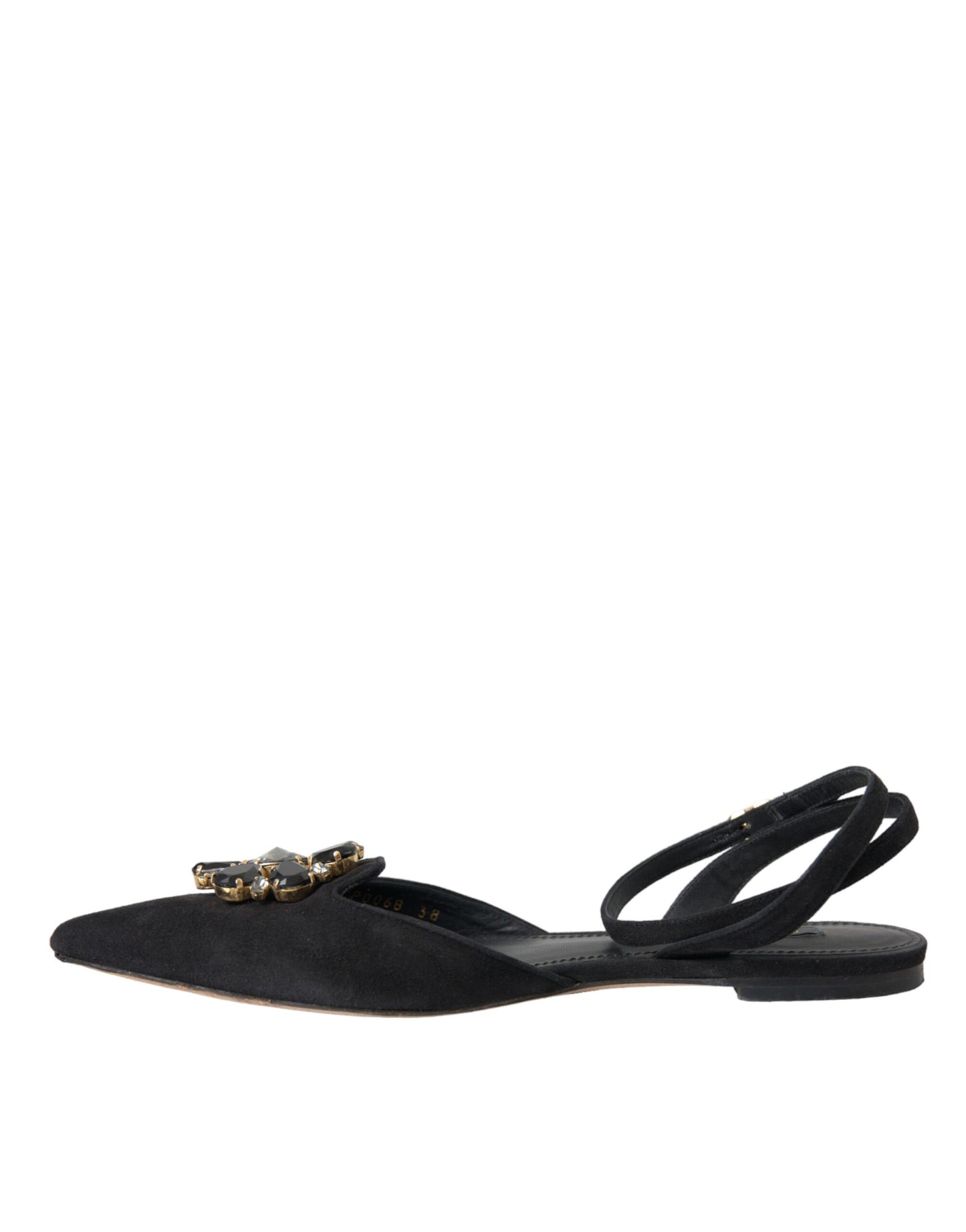 Dolce &amp; Gabbana Black Leather Crystal Slingback Sandals Shoes