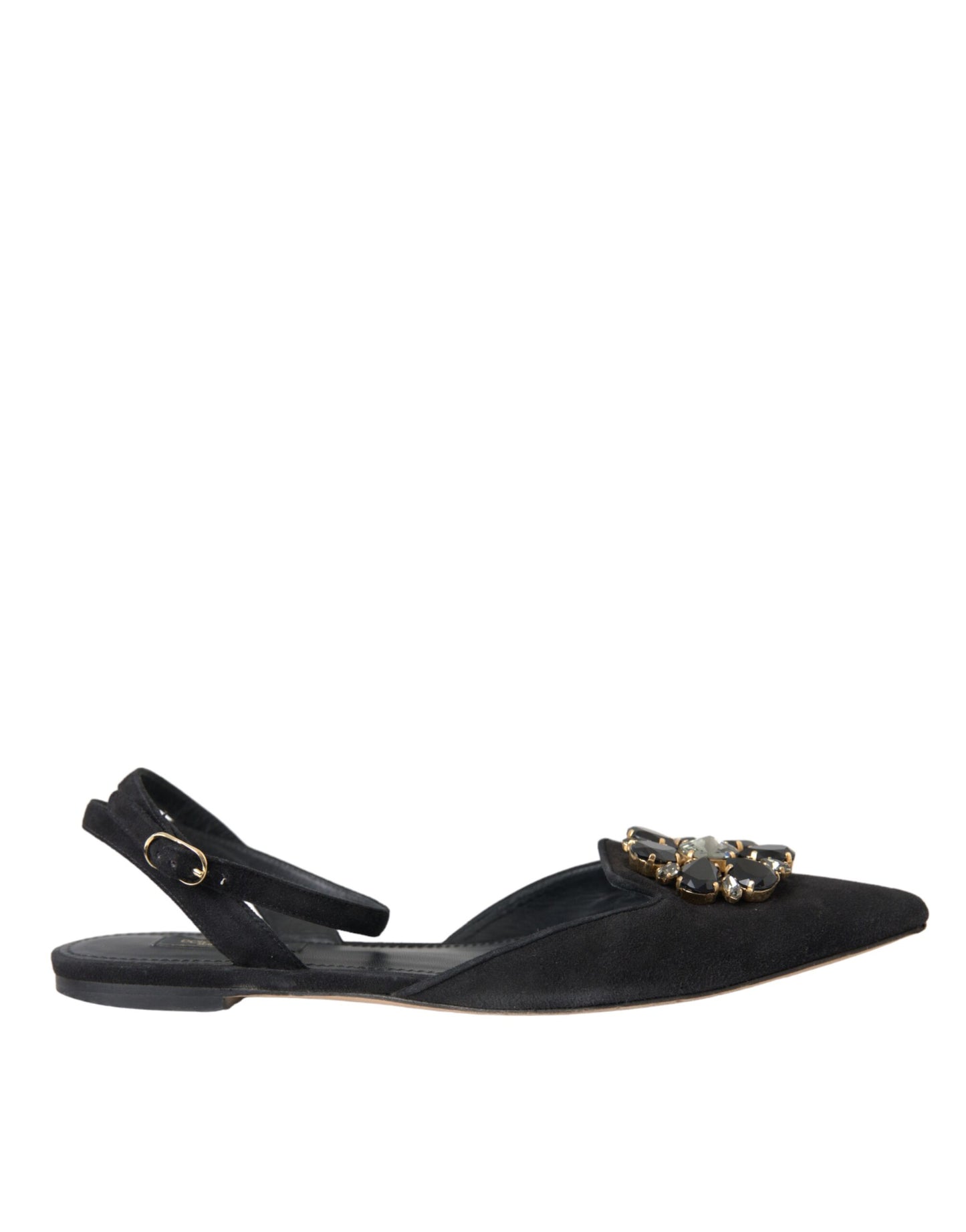 Dolce &amp; Gabbana Black Leather Crystal Slingback Sandals Shoes