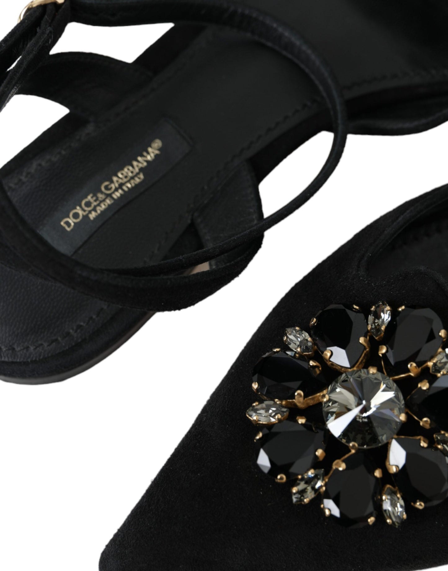 Dolce &amp; Gabbana Black Leather Crystal Slingback Sandals Shoes