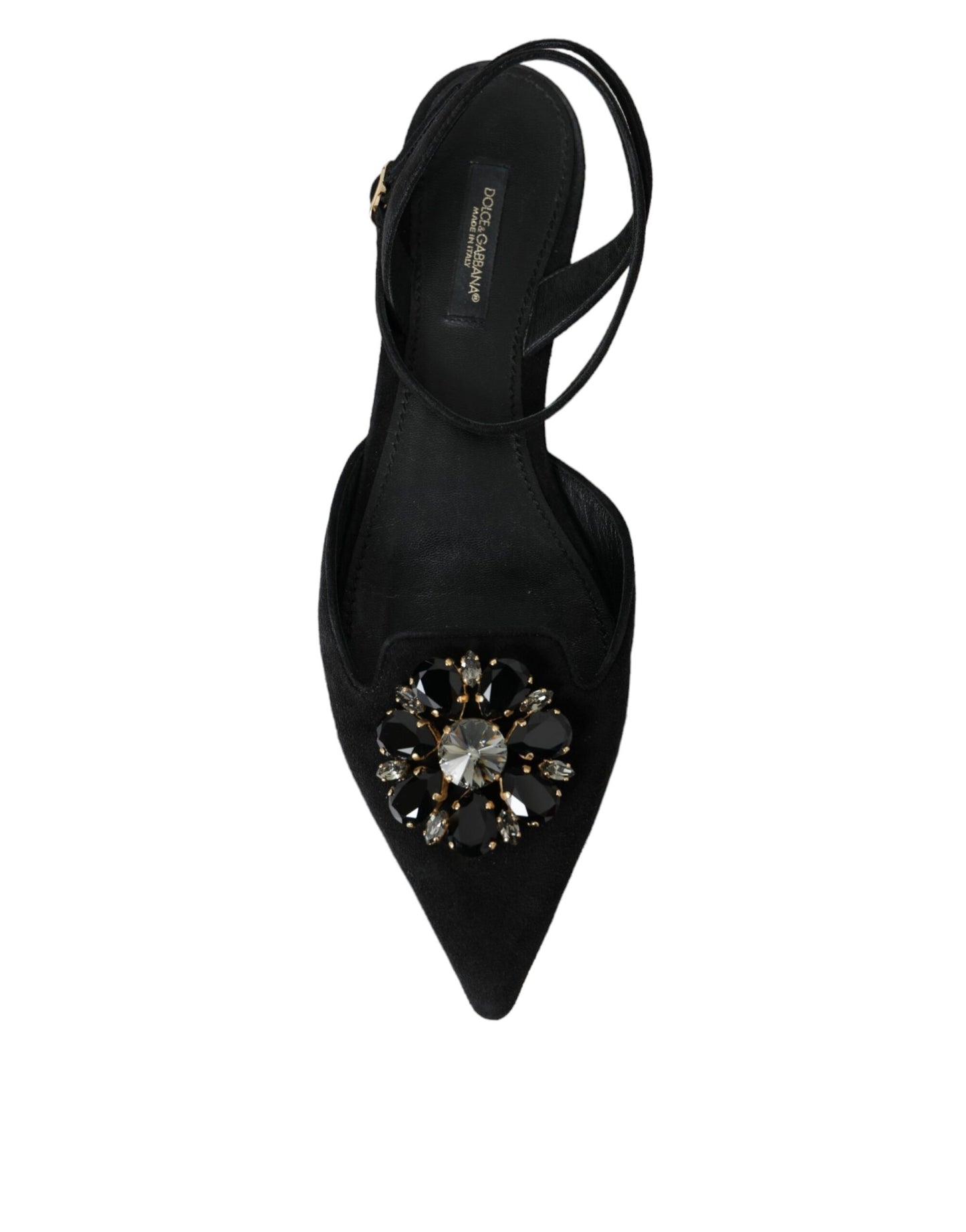 Dolce &amp; Gabbana Black Leather Crystal Slingback Sandals Shoes