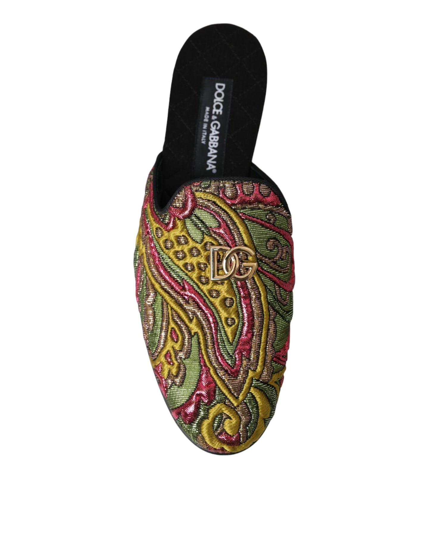 Dolce &amp; Gabbana Multicolor Brocade DG Logo Mule Flat Sandals Shoes