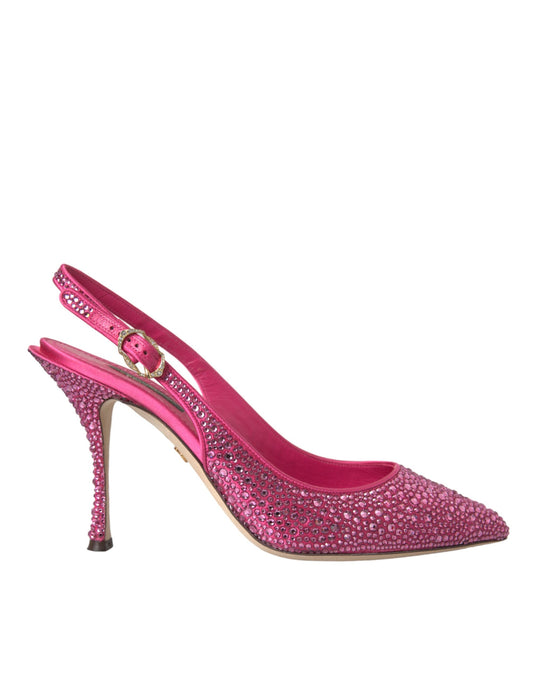 Dolce &amp; Gabbana Pink Rhinestone Crystal Heels Slingbacks Shoes