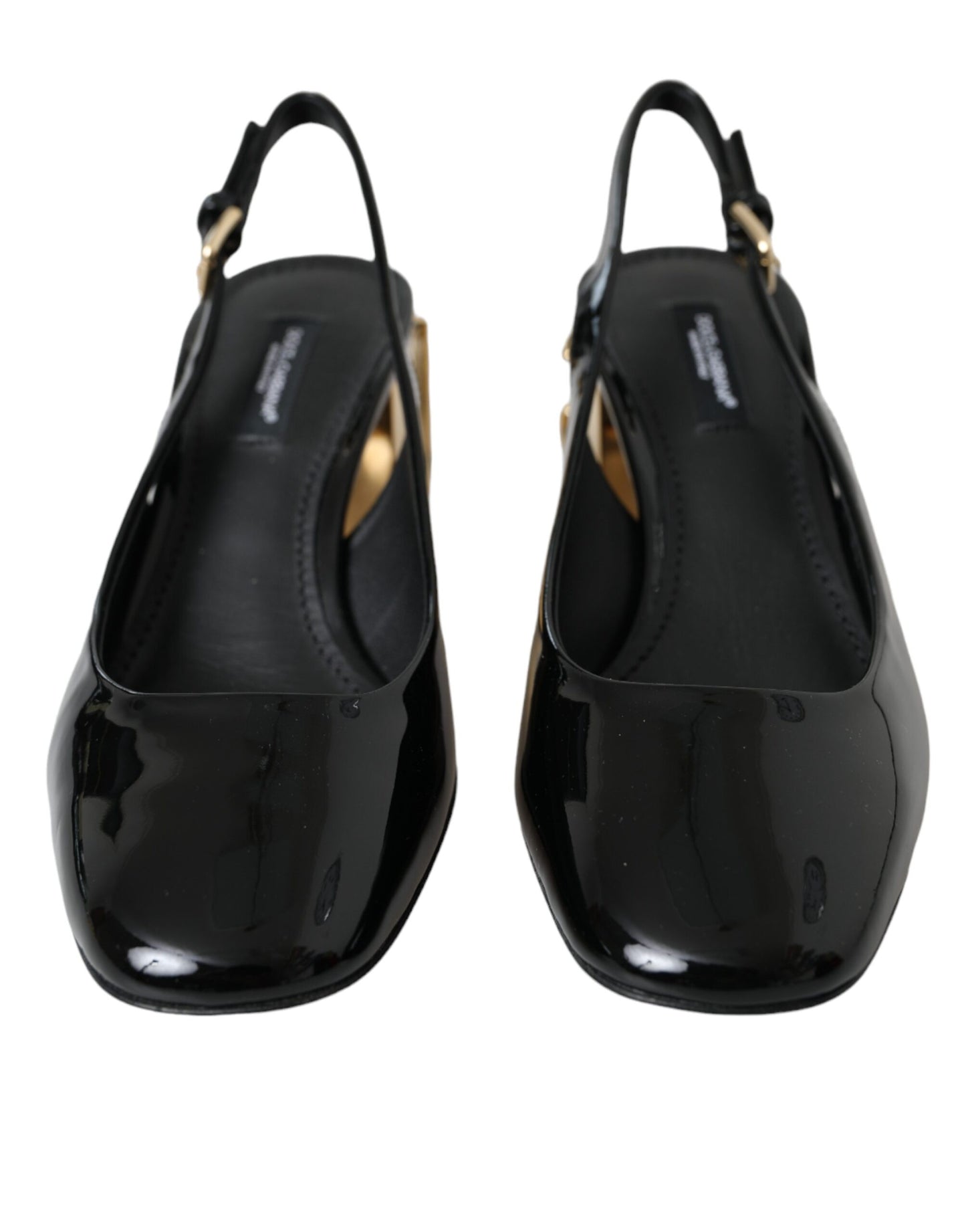 Dolce &amp; Gabbana Black Gold Leather Embellished Slingbacks Shoes