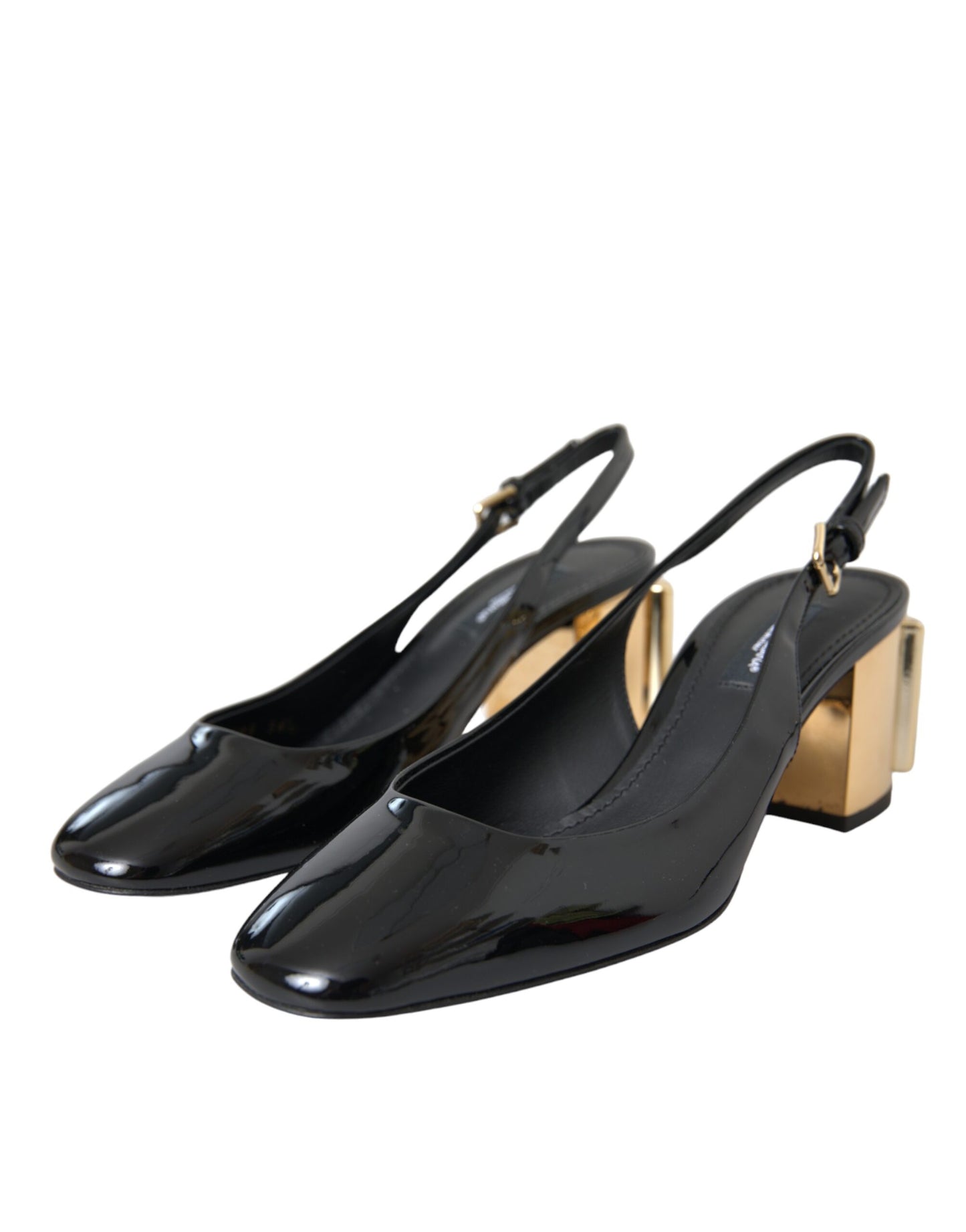 Dolce &amp; Gabbana Black Gold Leather Embellished Slingbacks Shoes