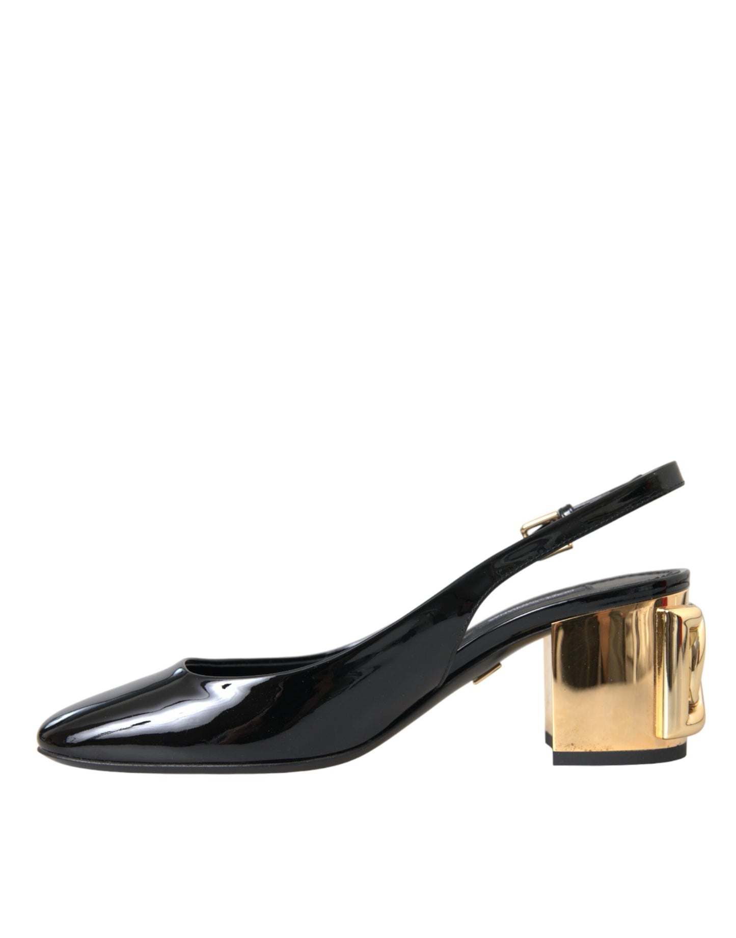 Dolce &amp; Gabbana Black Gold Leather Embellished Slingbacks Shoes