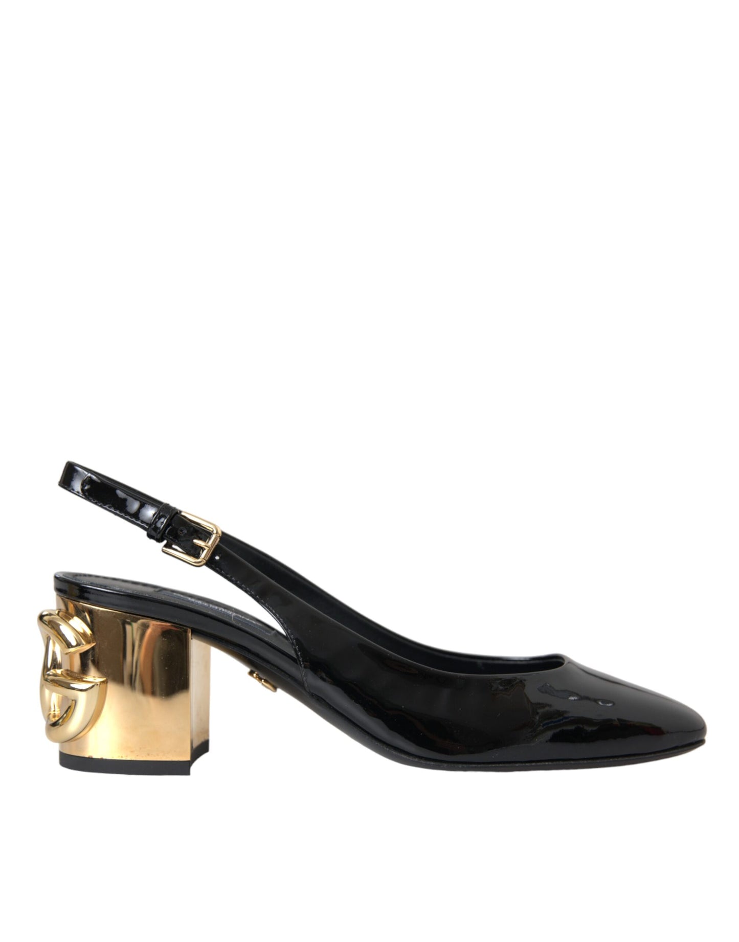 Dolce &amp; Gabbana Black Gold Leather Embellished Slingbacks Shoes