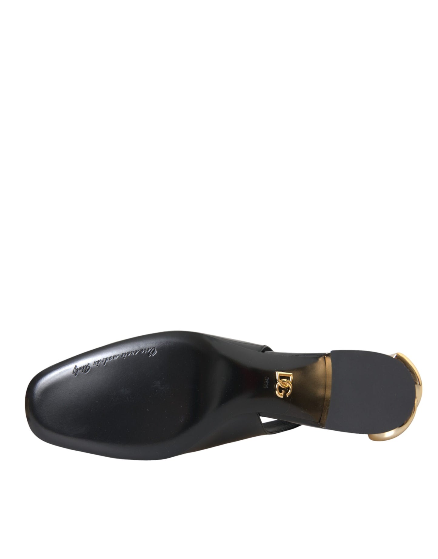 Dolce &amp; Gabbana Black Gold Leather Embellished Slingbacks Shoes