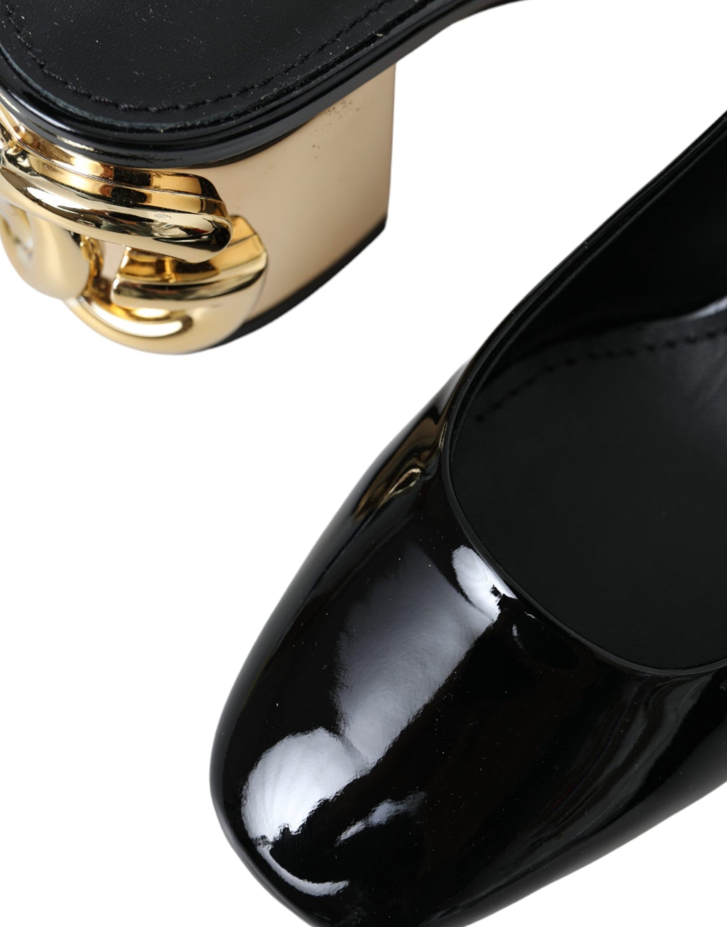 Dolce &amp; Gabbana Black Gold Leather Embellished Slingbacks Shoes