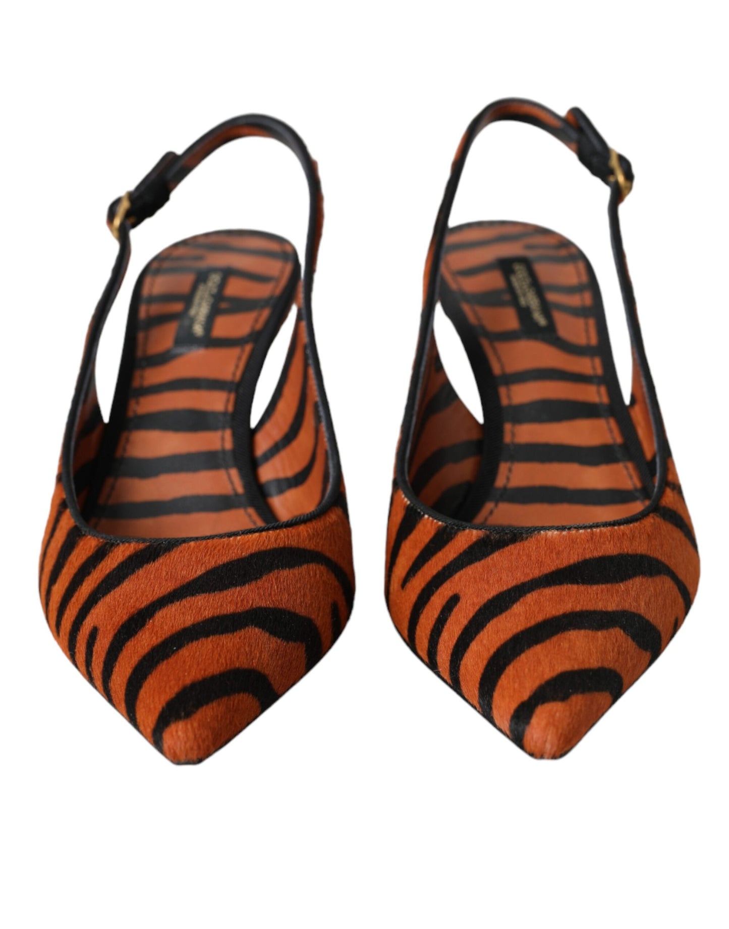 Dolce &amp; Gabbana Black Orange Zebra Leather Slingbacks Shoes