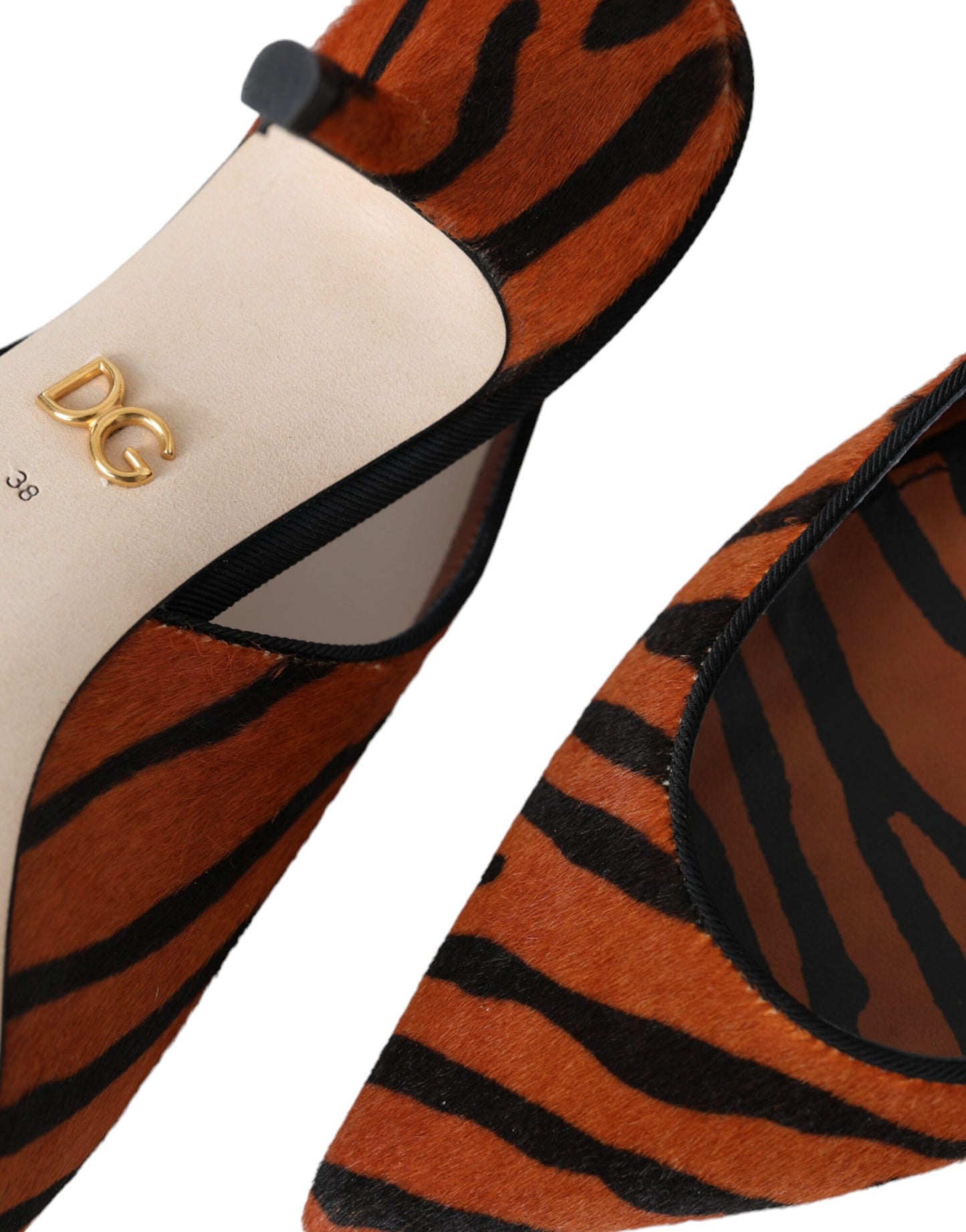 Dolce &amp; Gabbana Black Orange Zebra Leather Slingbacks Shoes