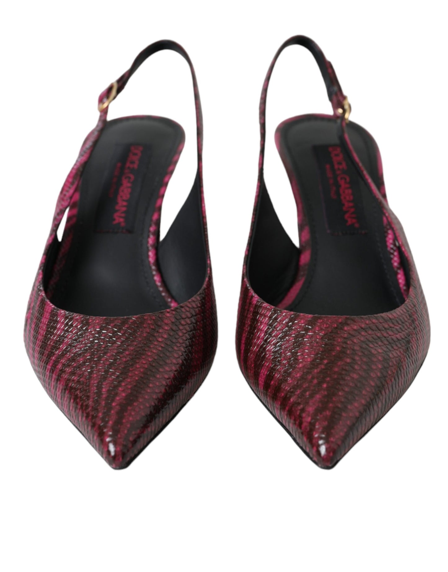 Dolce &amp; Gabbana Maroon Zebra Leather Heels Slingbacks Shoes