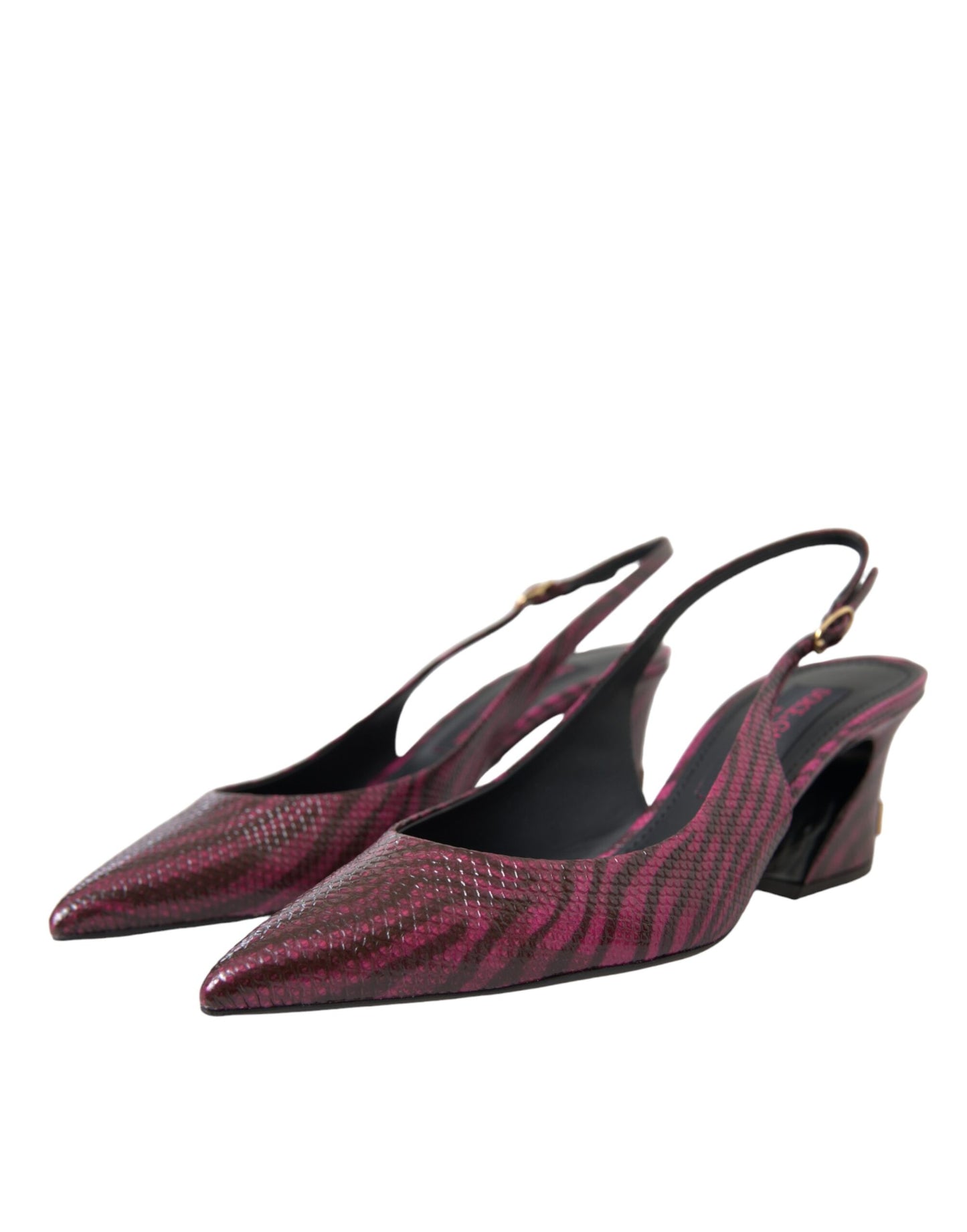 Dolce &amp; Gabbana Maroon Zebra Leather Heels Slingbacks Shoes