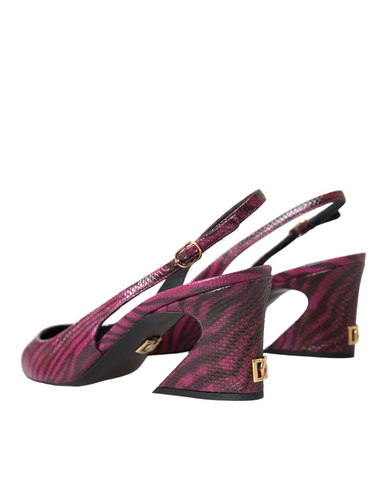 Dolce &amp; Gabbana Maroon Zebra Leather Heels Slingbacks Shoes