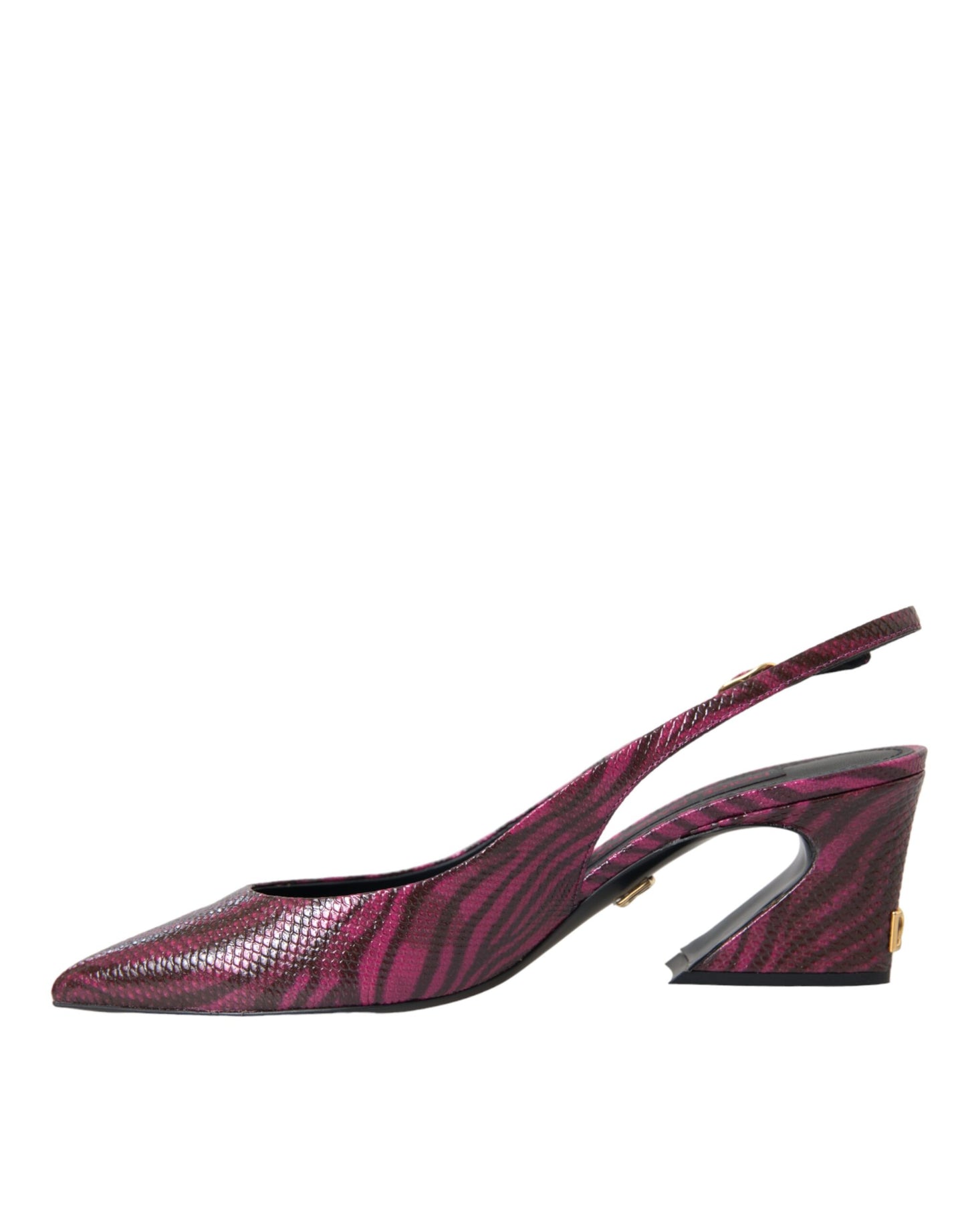 Dolce &amp; Gabbana Maroon Zebra Leather Heels Slingbacks Shoes