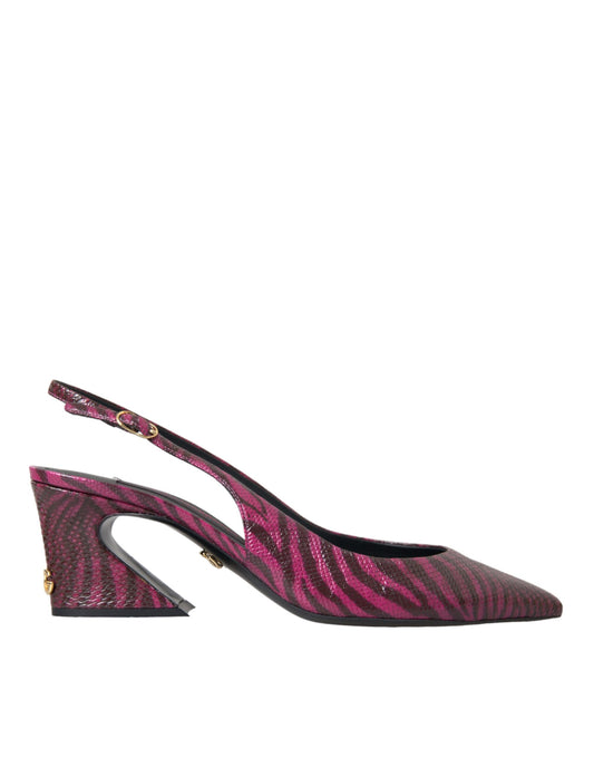 Dolce &amp; Gabbana Maroon Zebra Leather Heels Slingbacks Shoes