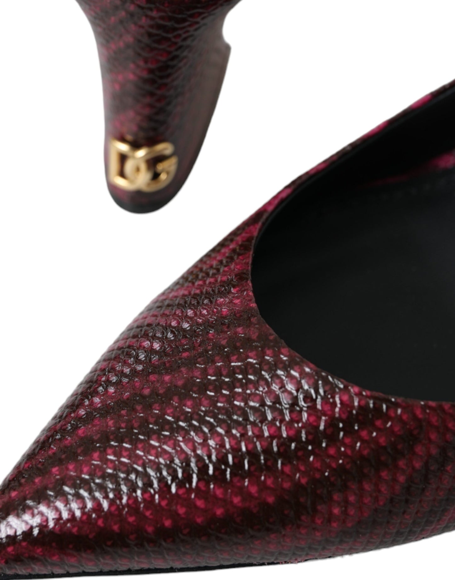 Dolce &amp; Gabbana Maroon Zebra Leather Heels Slingbacks Shoes