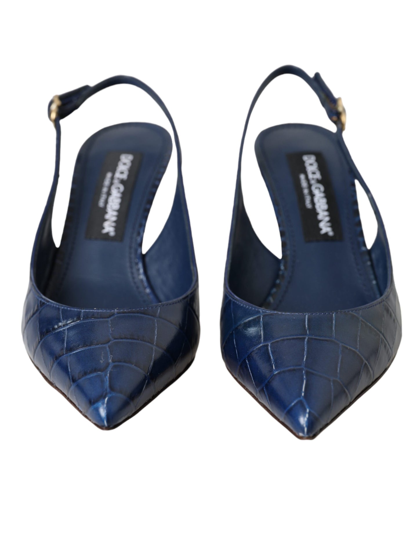 Dolce &amp; Gabbana Dark Blue Crocodile Leather Slingbacks Shoes