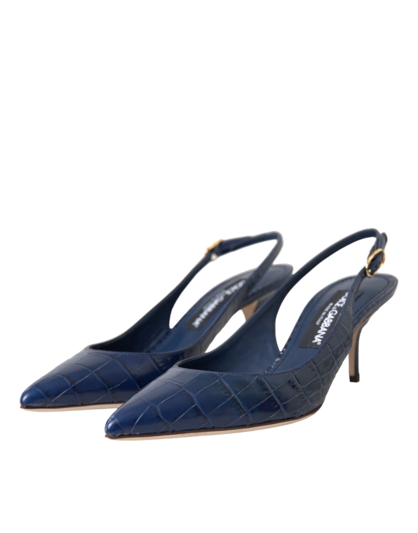 Dolce &amp; Gabbana Dark Blue Crocodile Leather Slingbacks Shoes