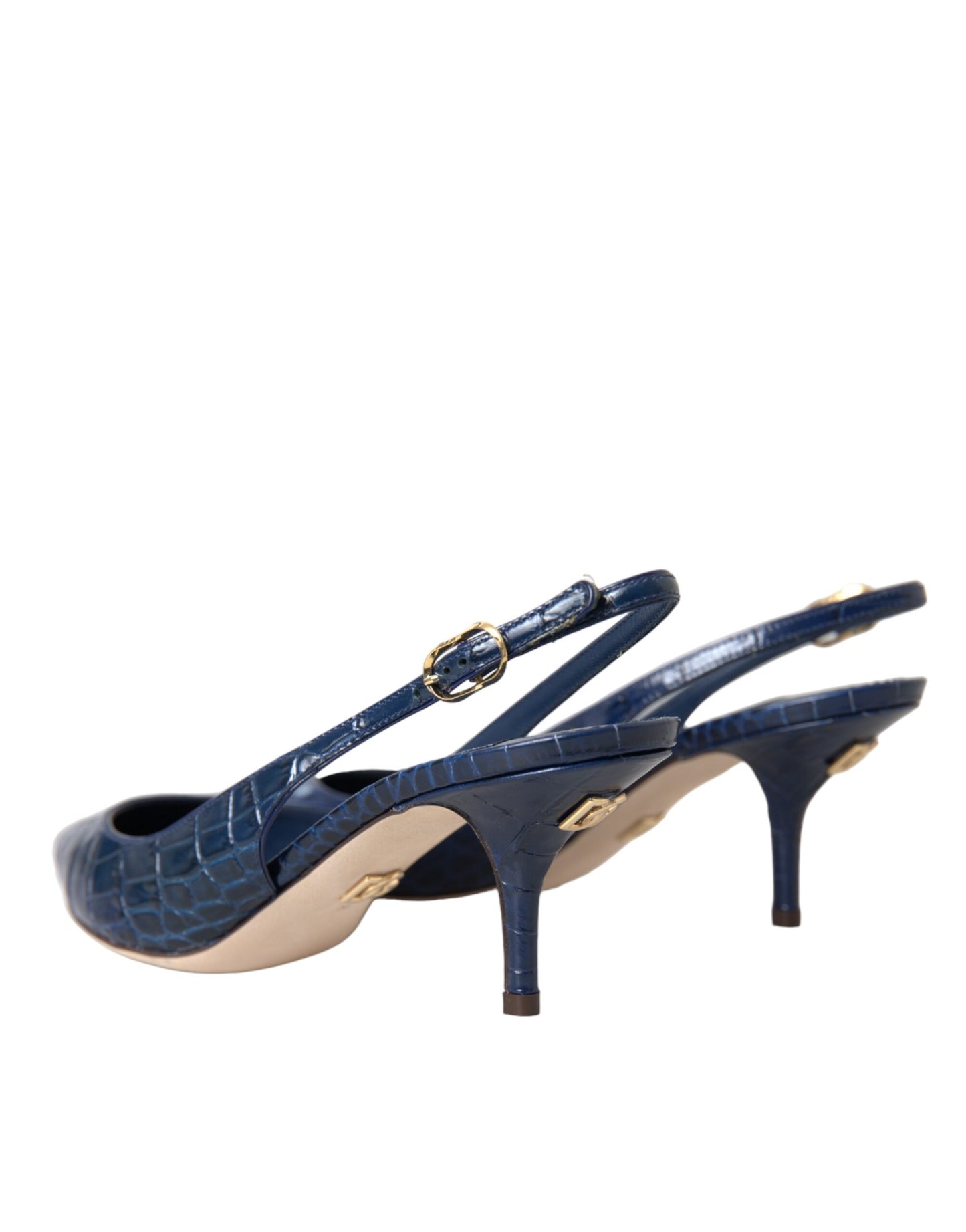 Dolce &amp; Gabbana Dark Blue Crocodile Leather Slingbacks Shoes