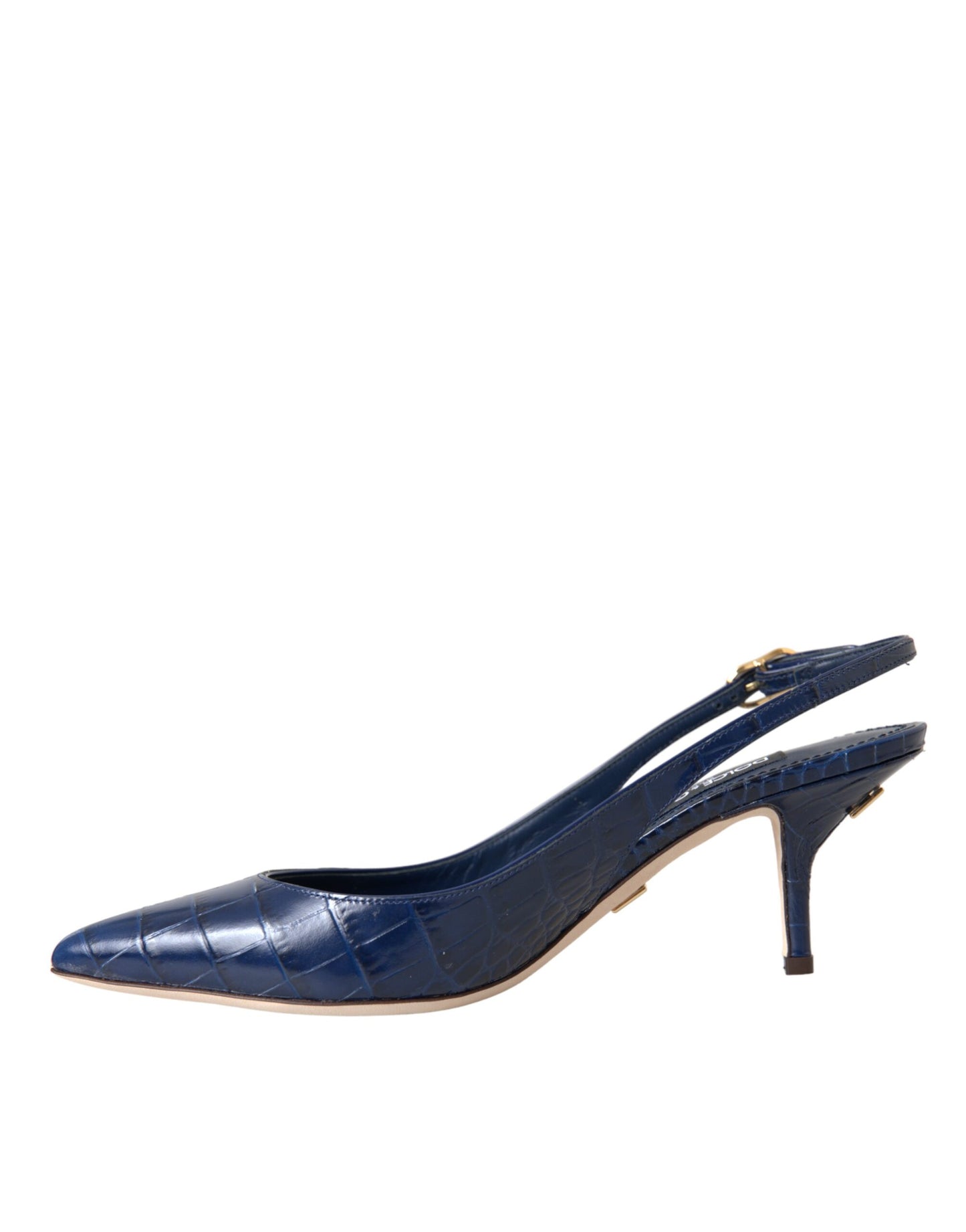 Dolce &amp; Gabbana Dark Blue Crocodile Leather Slingbacks Shoes