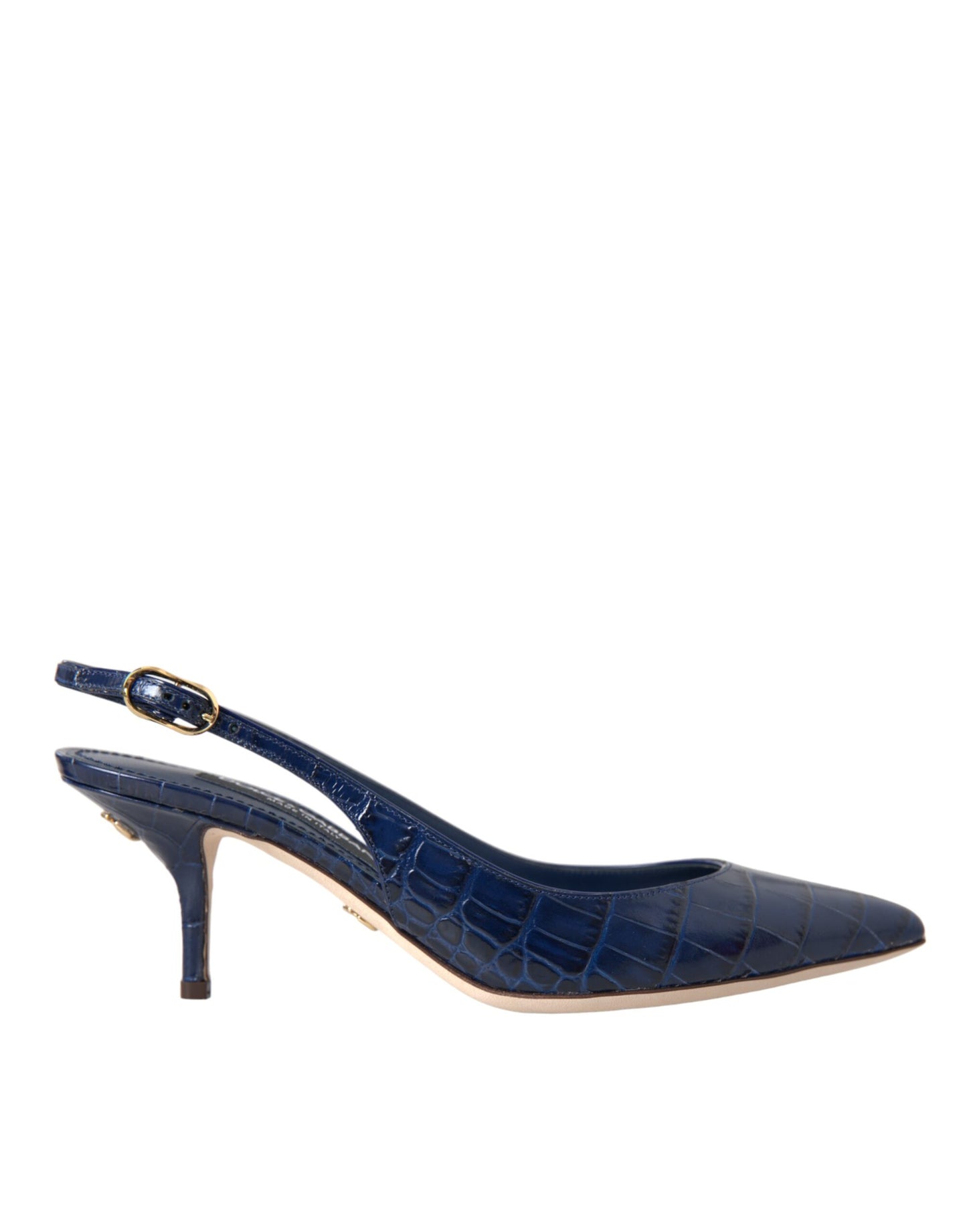 Dolce &amp; Gabbana Dark Blue Crocodile Leather Slingbacks Shoes