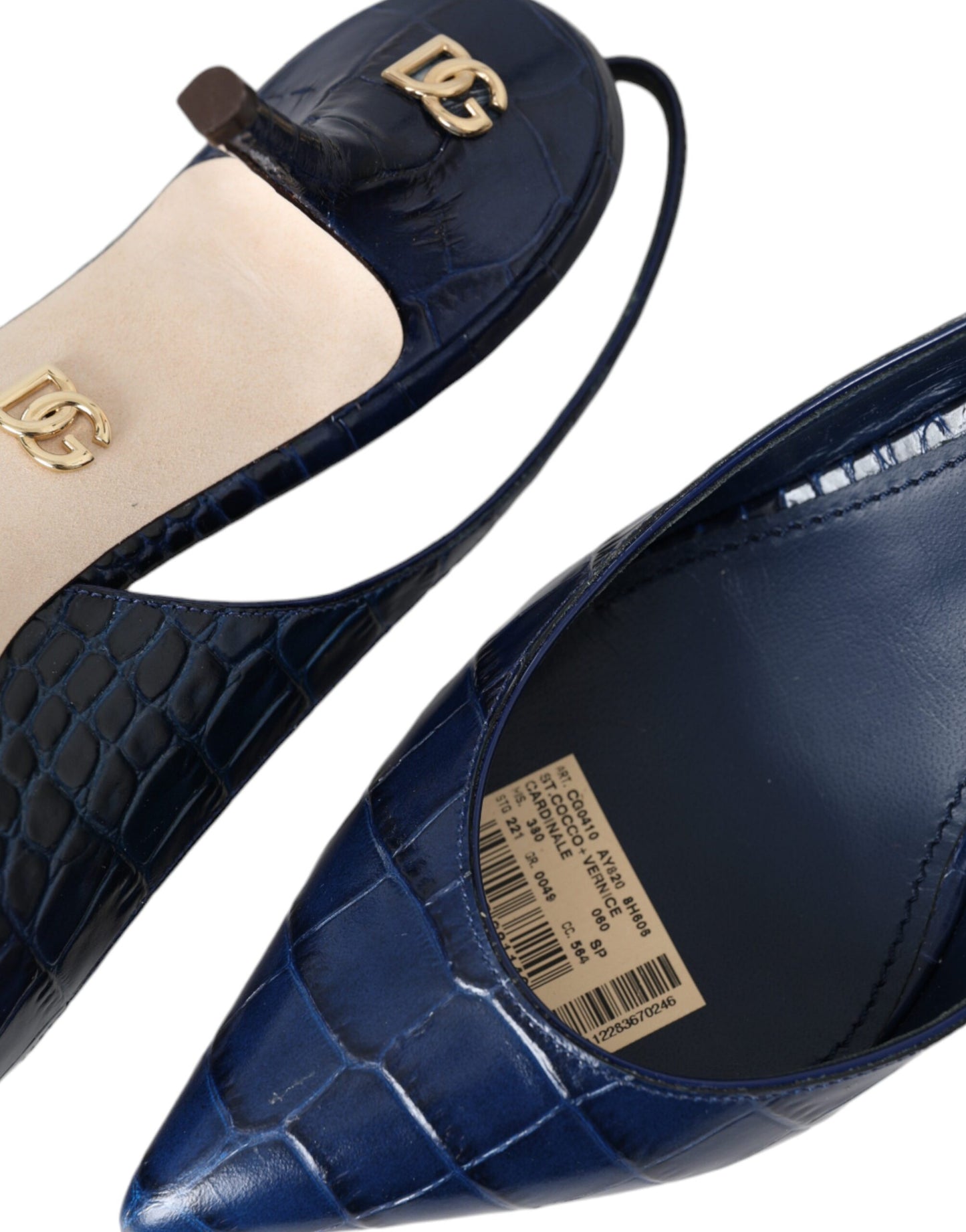 Dolce &amp; Gabbana Dark Blue Crocodile Leather Slingbacks Shoes