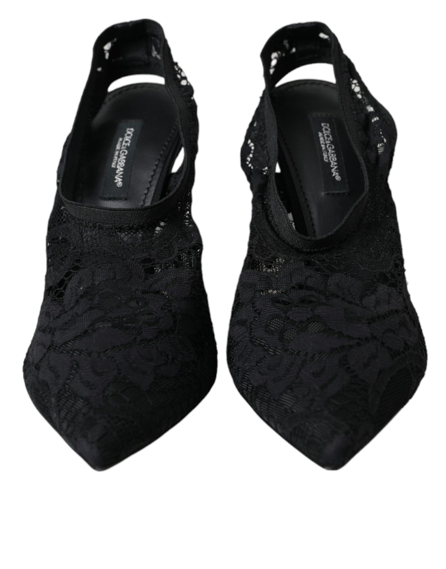 Dolce &amp; Gabbana Black Lace Stretch Heels Slingbacks Shoes