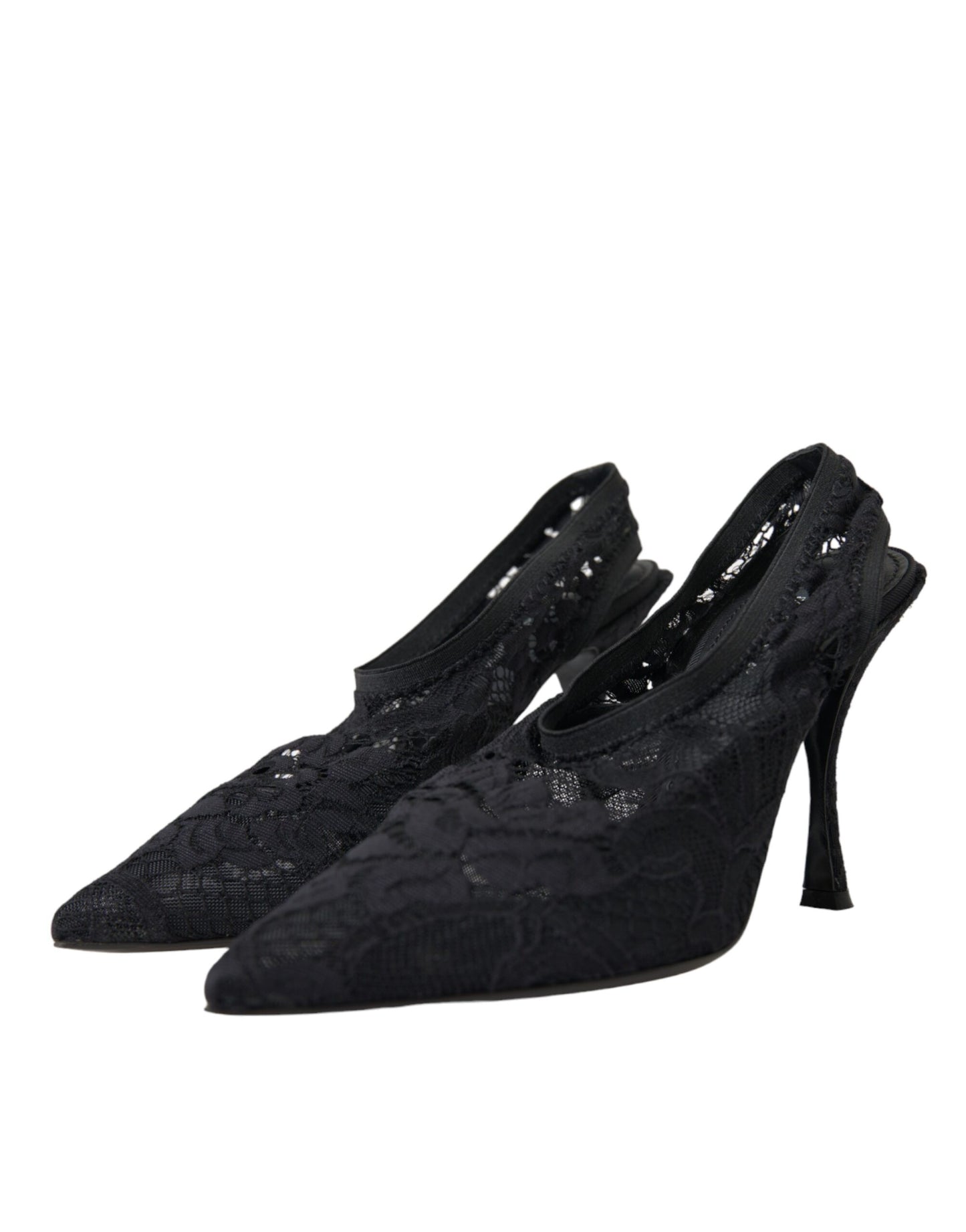 Dolce &amp; Gabbana Black Lace Stretch Heels Slingbacks Shoes