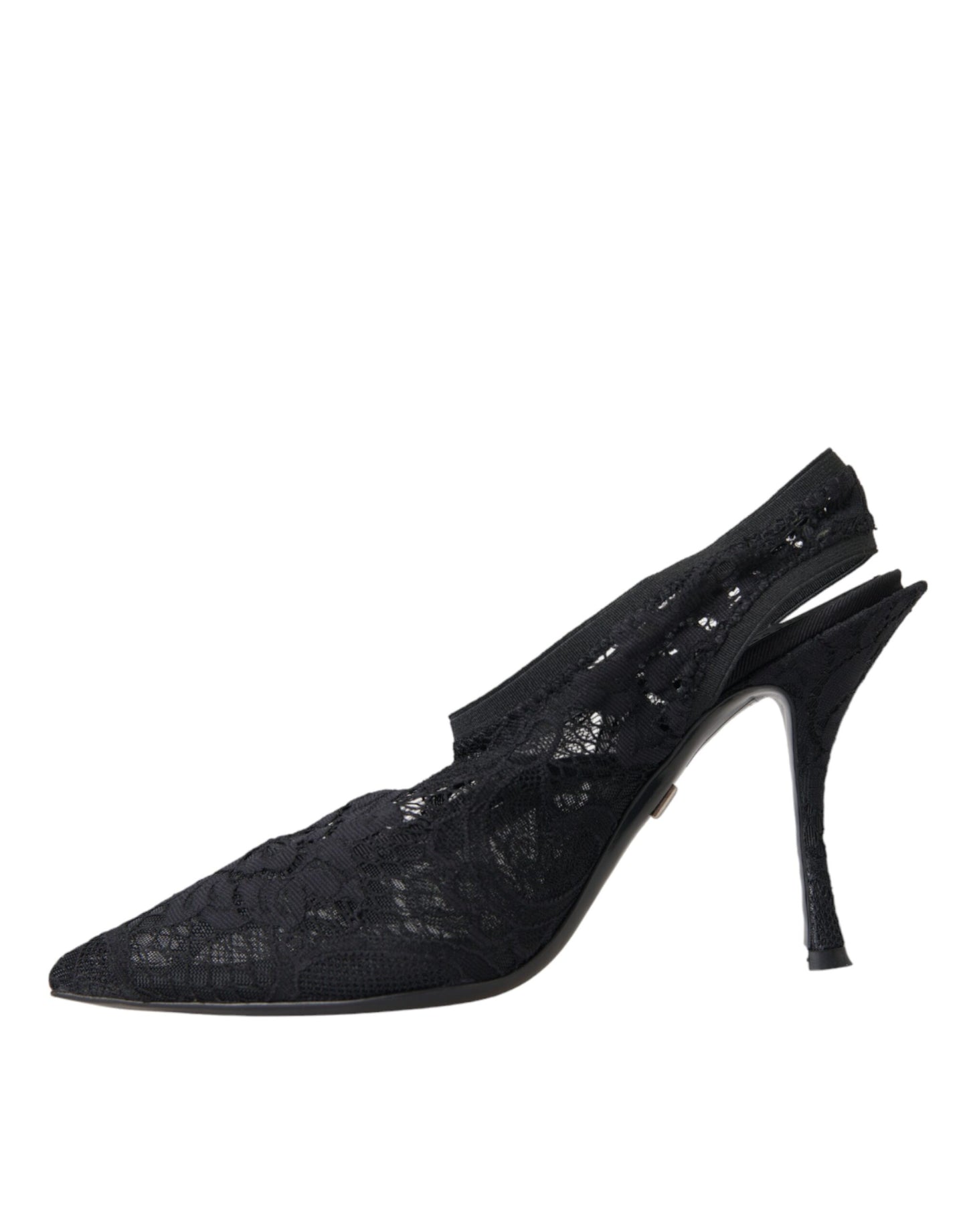 Dolce &amp; Gabbana Black Lace Stretch Heels Slingbacks Shoes