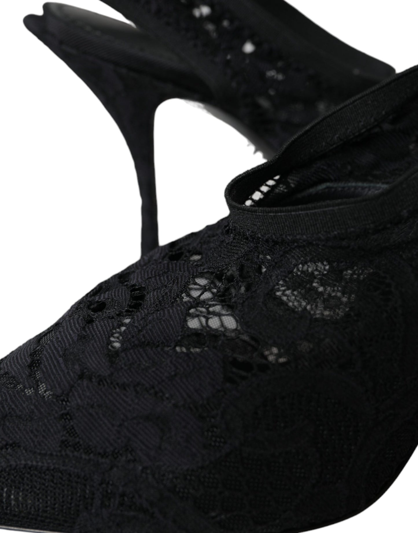 Dolce &amp; Gabbana Black Lace Stretch Heels Slingbacks Shoes