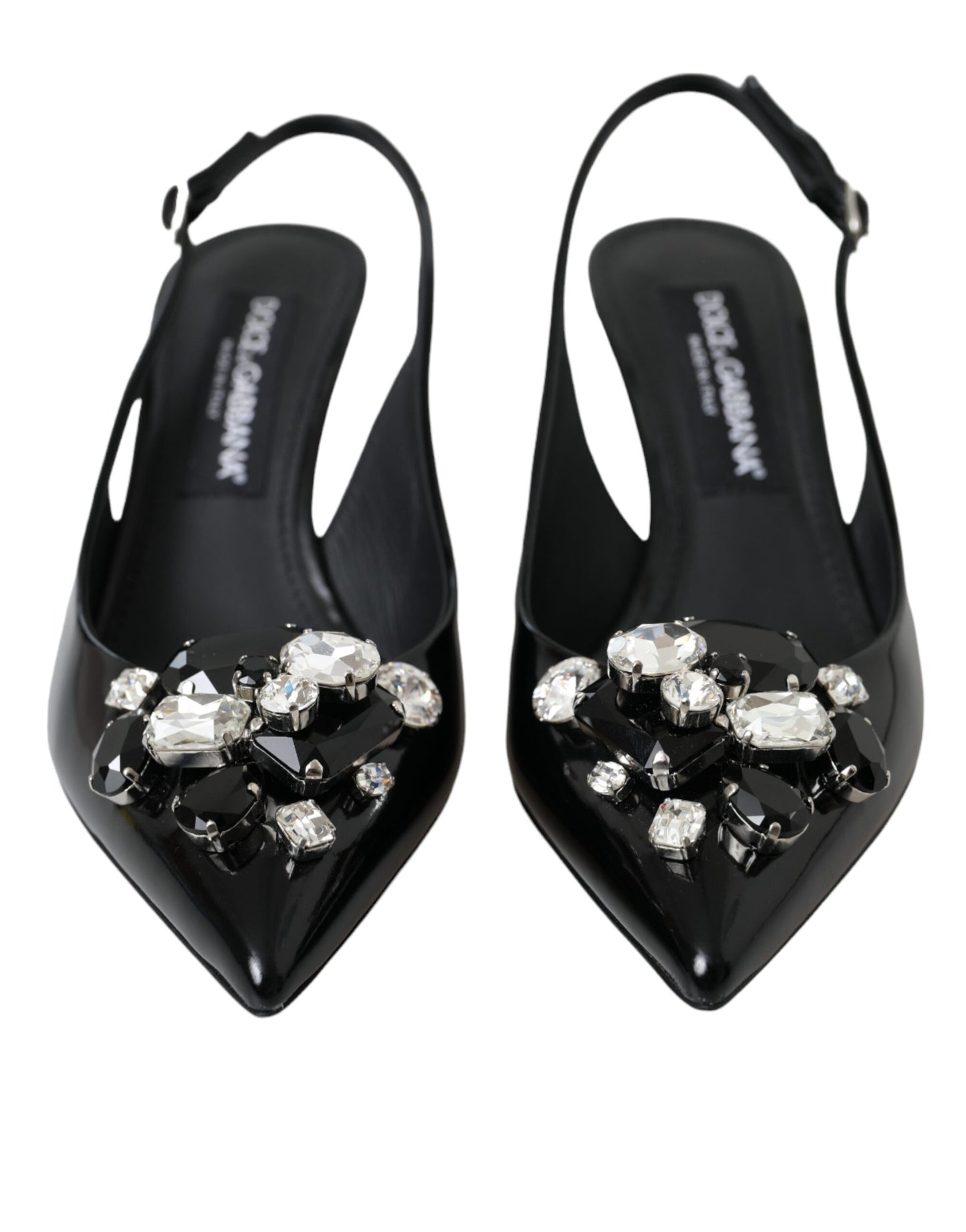 Dolce & Gabbana Schwarzes Lackleder Kristall Slingback Schuhe