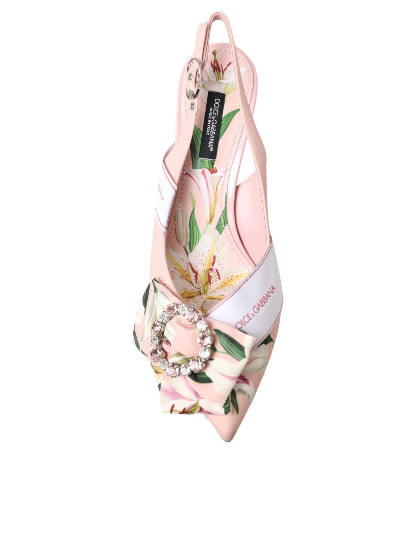 Dolce &amp; Gabbana Pink Lily Crystal Cady Slingback Heel Shoes