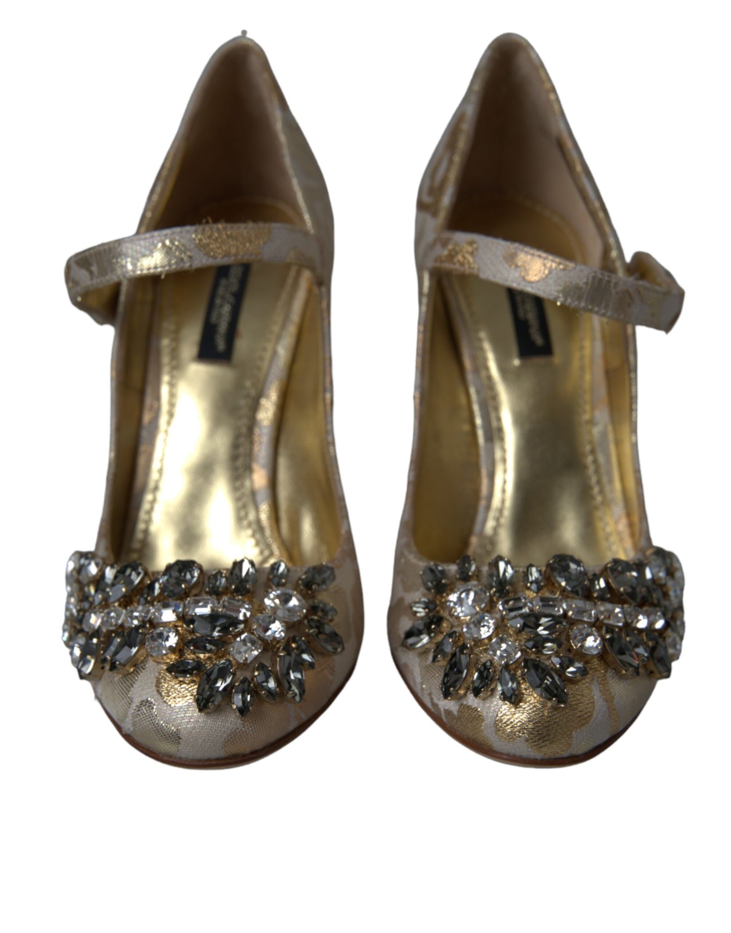 Dolce &amp; Gabbana Gold Jacquard Crystal Mary Janes Pumps Shoes