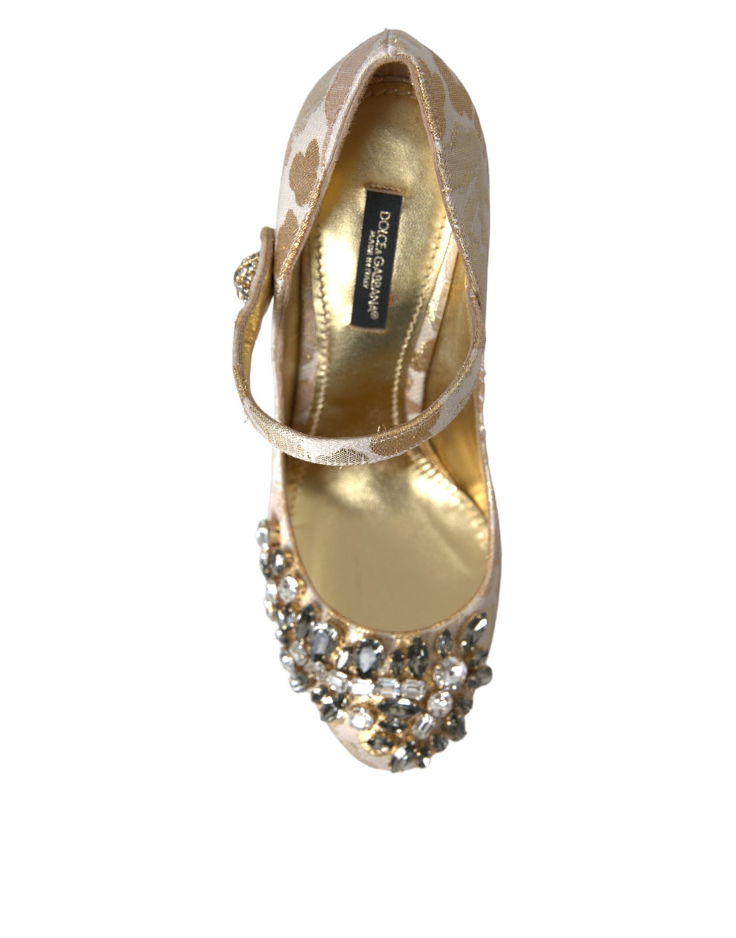 Dolce &amp; Gabbana Gold Jacquard Crystal Mary Janes Pumps Shoes