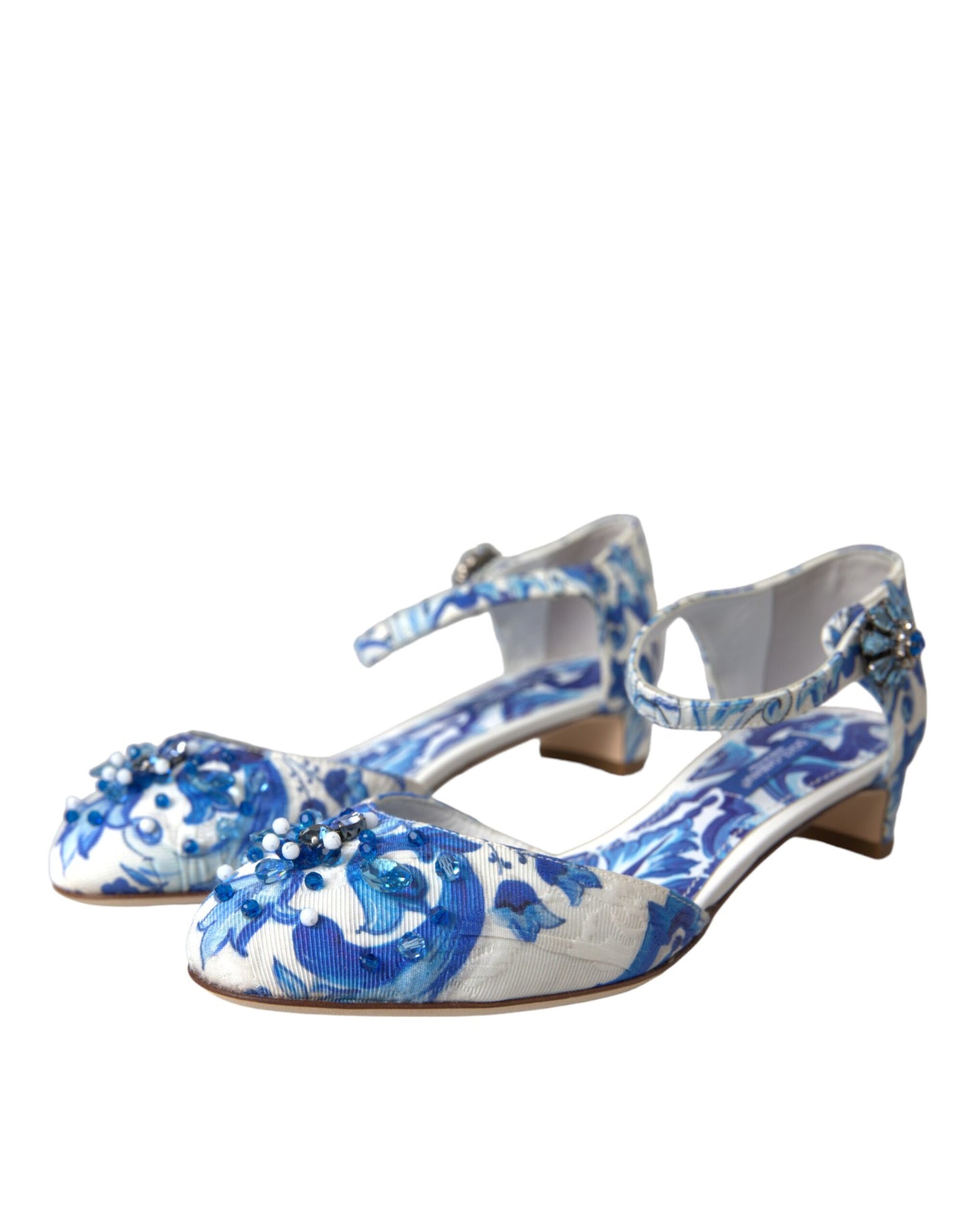 Dolce &amp; Gabbana White Majolica Mary Janes Heels Pumps Shoes