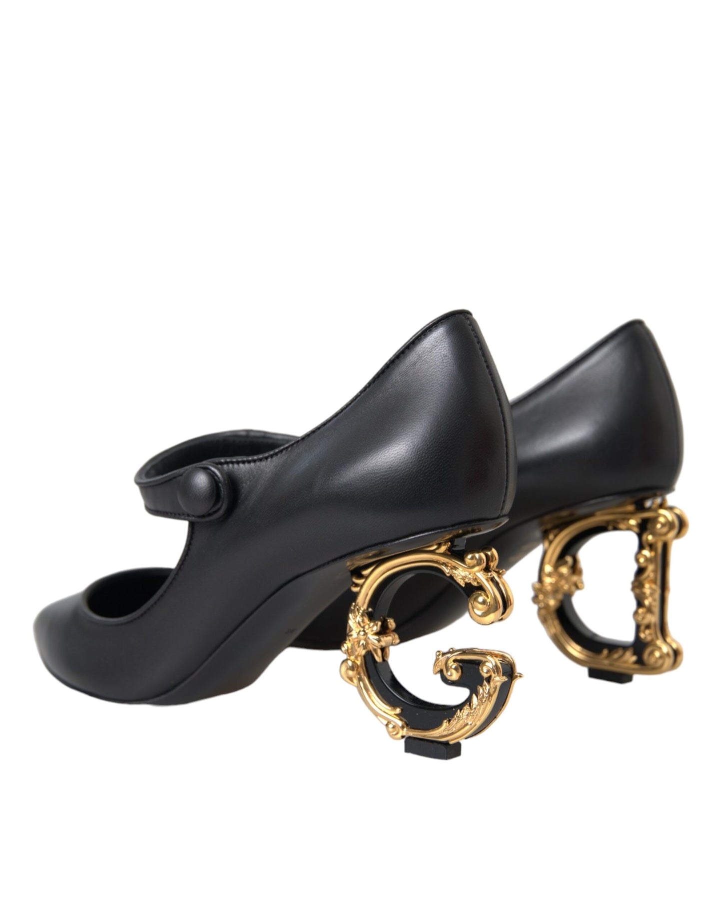 Dolce &amp; Gabbana Black Leather Logo Heels Mary Janes Pumps Shoes