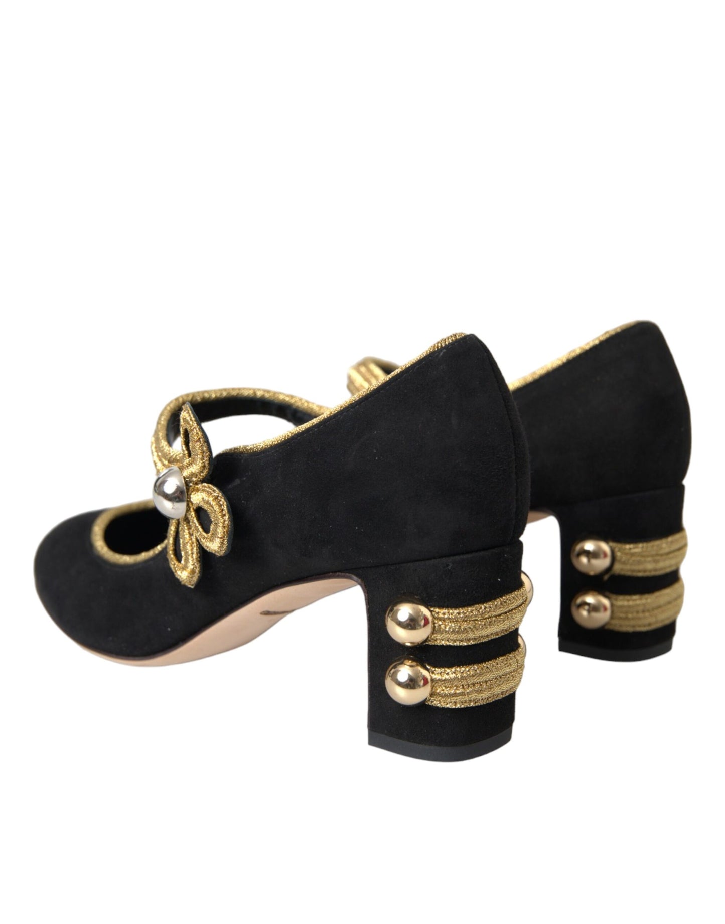 Dolce &amp; Gabbana Black Suede Gold Mary Janes Heels Pumps Shoes