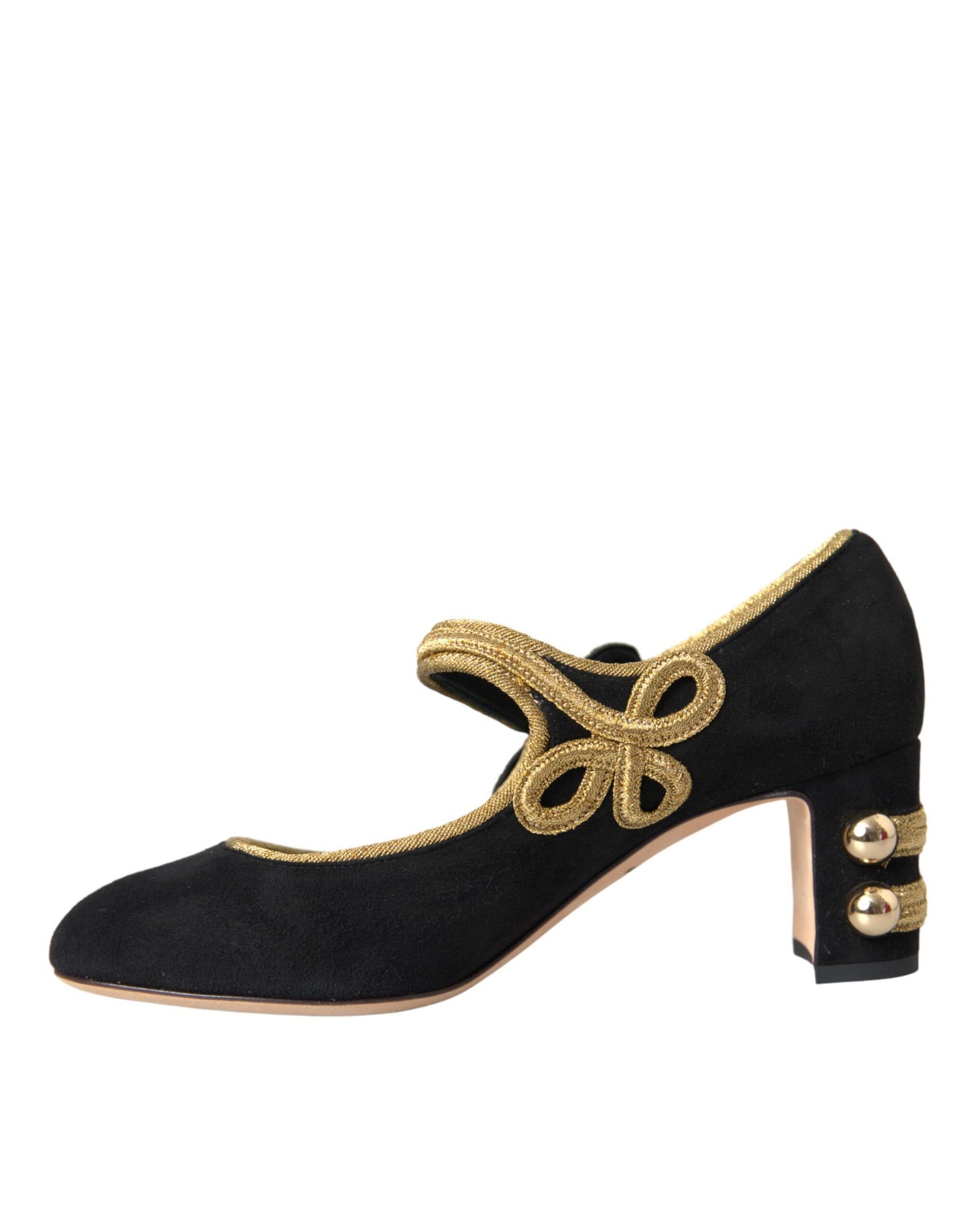 Dolce &amp; Gabbana Black Suede Gold Mary Janes Heels Pumps Shoes