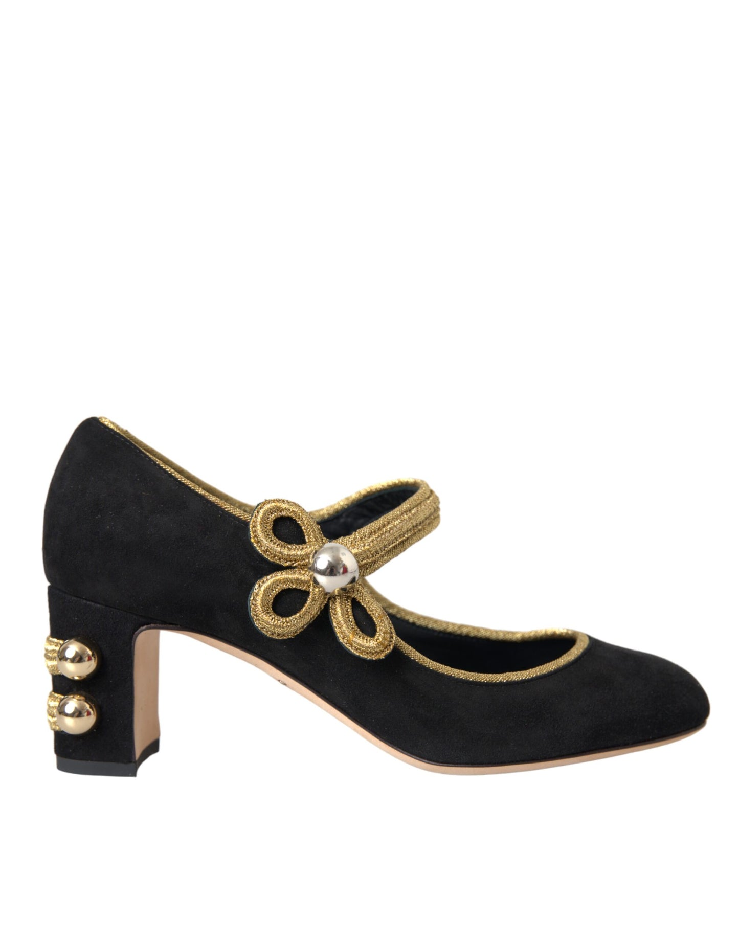 Dolce &amp; Gabbana Black Suede Gold Mary Janes Heels Pumps Shoes