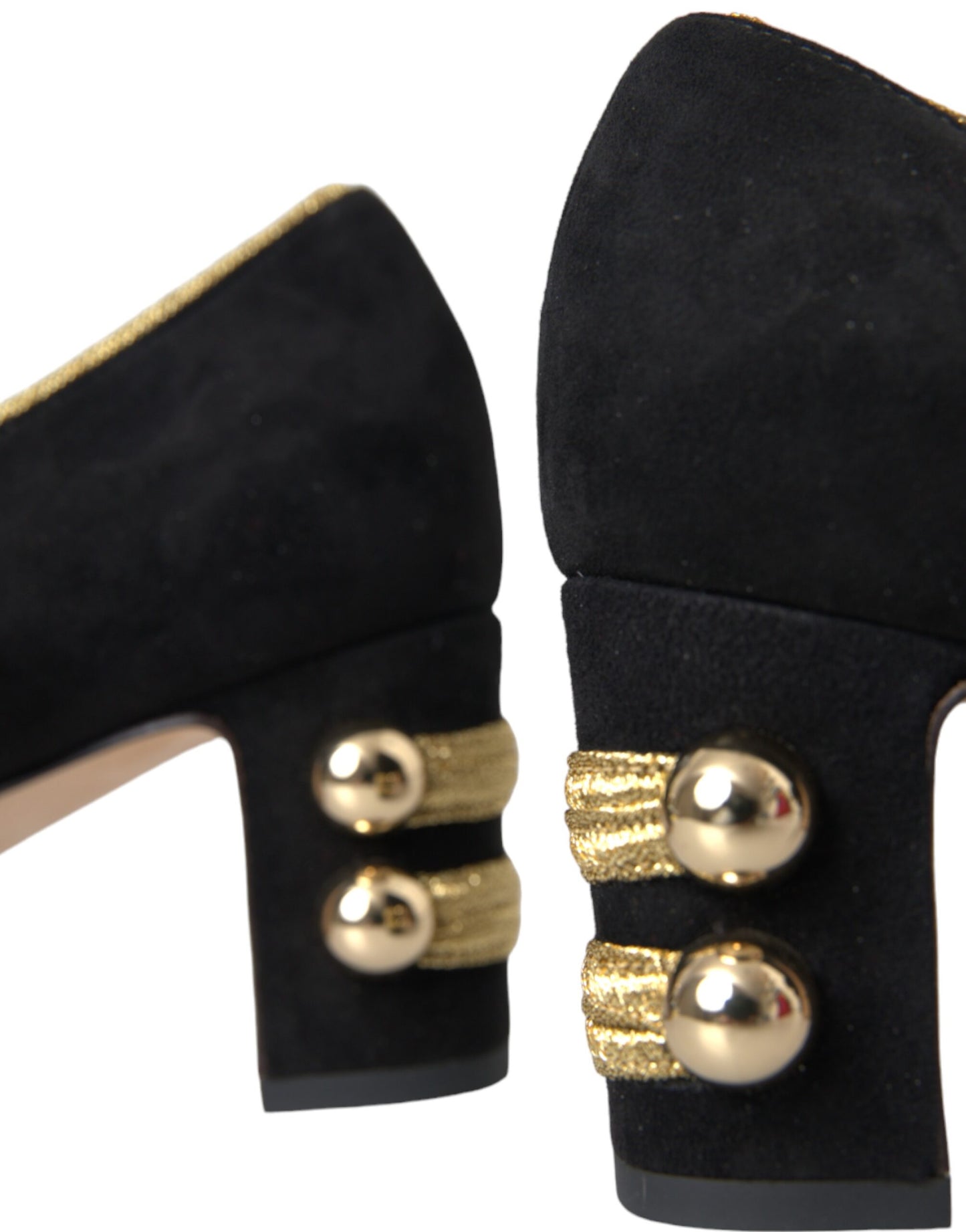 Dolce &amp; Gabbana Black Suede Gold Mary Janes Heels Pumps Shoes