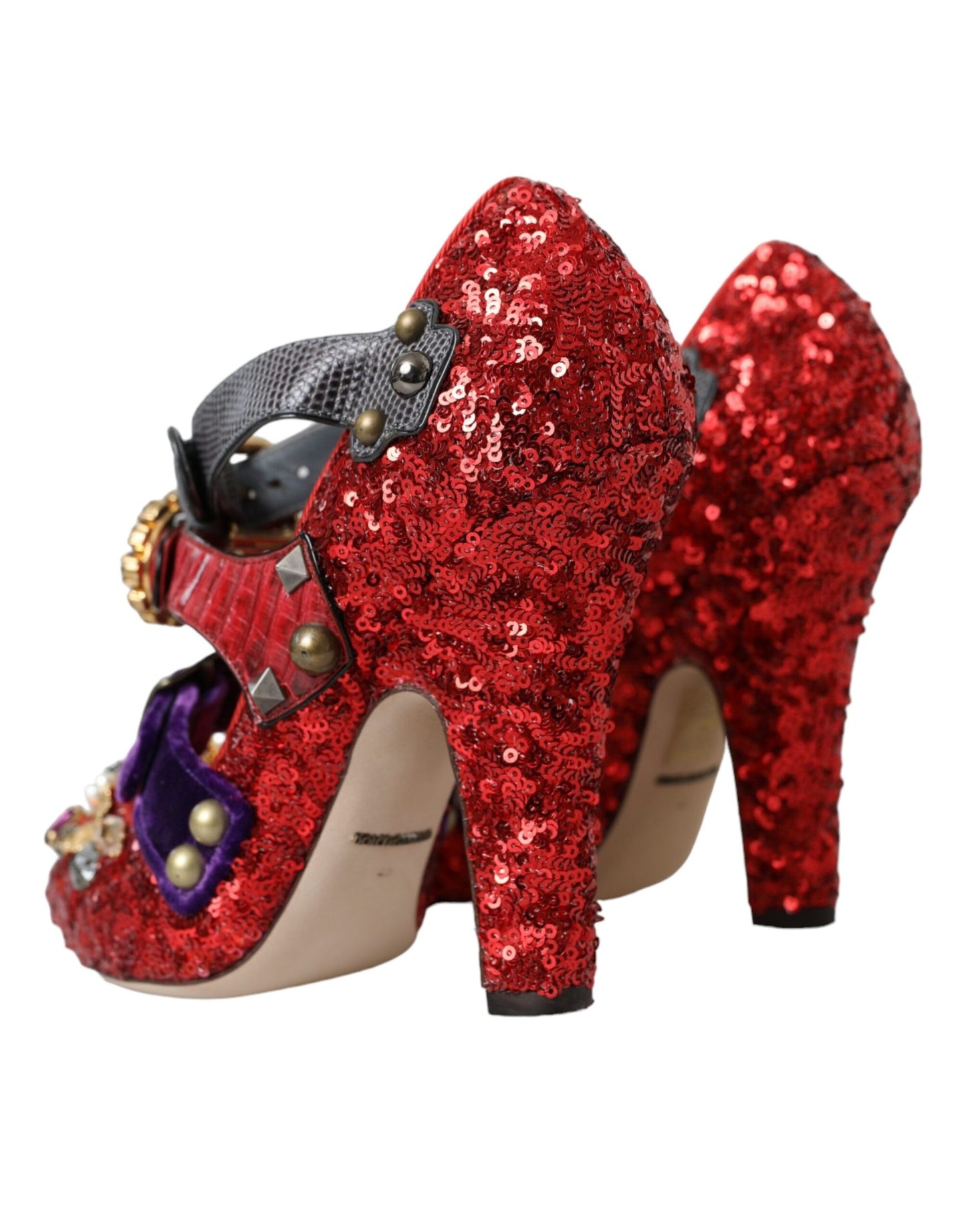 Dolce &amp; Gabbana Red Sequined Crystal Mary Janes Pumps Shoes