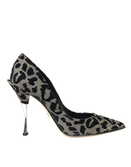 Dolce &amp; Gabbana Silver Black Leopard Lurex Heels Pumps Shoes