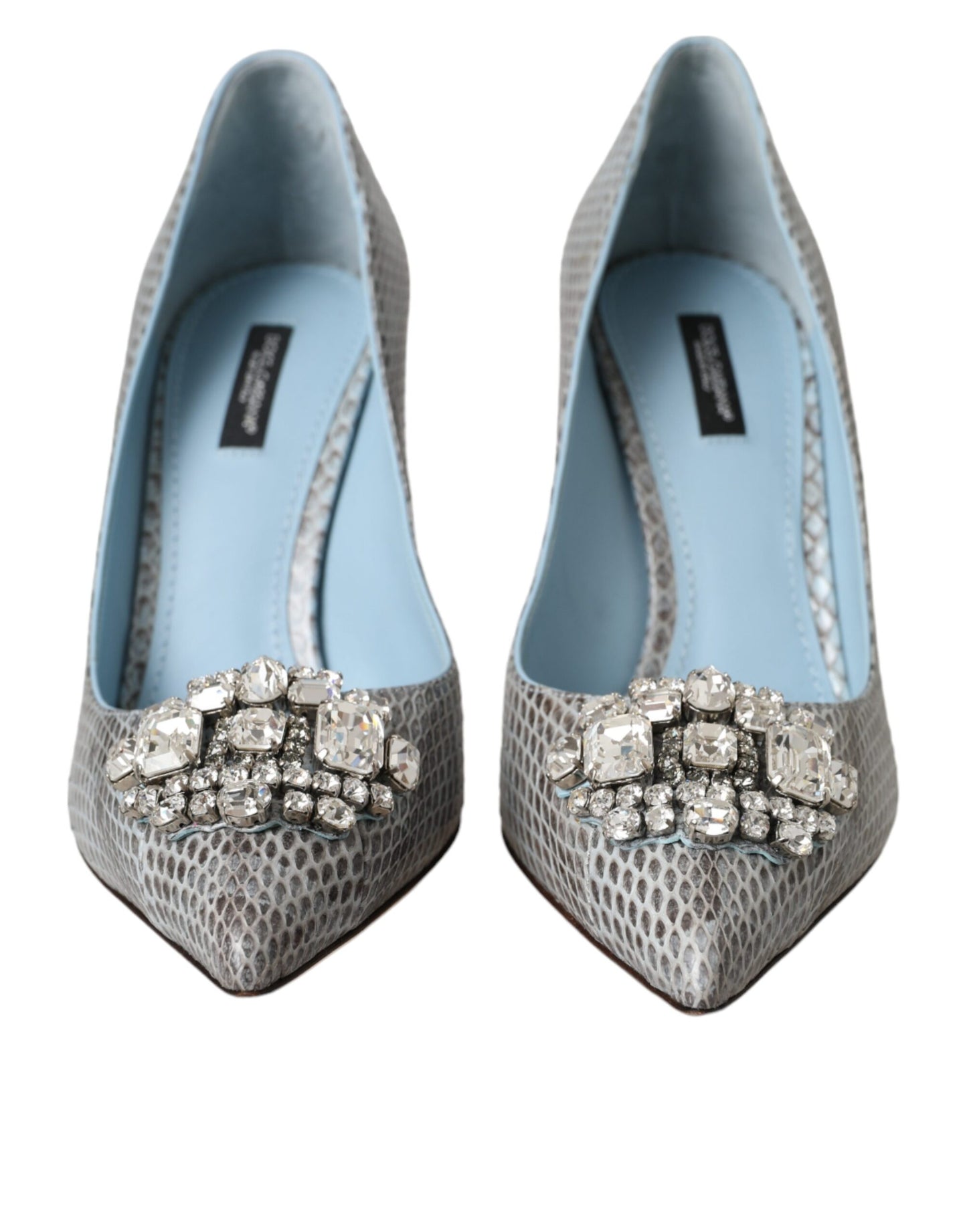 Dolce &amp; Gabbana Light blue exotic leather shoes with crystal Bellucci