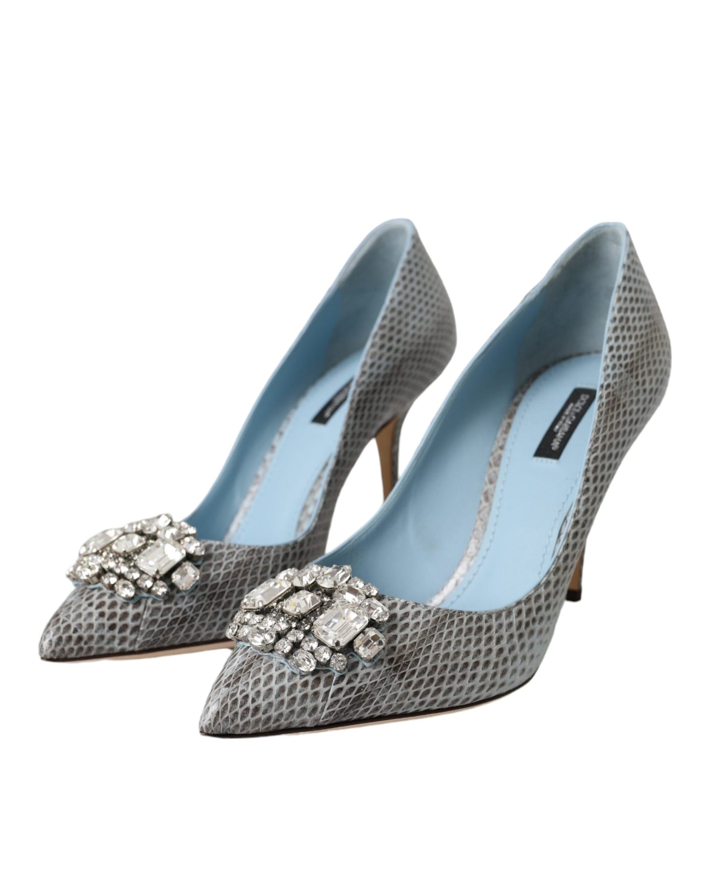 Dolce &amp; Gabbana Light blue exotic leather shoes with crystal Bellucci