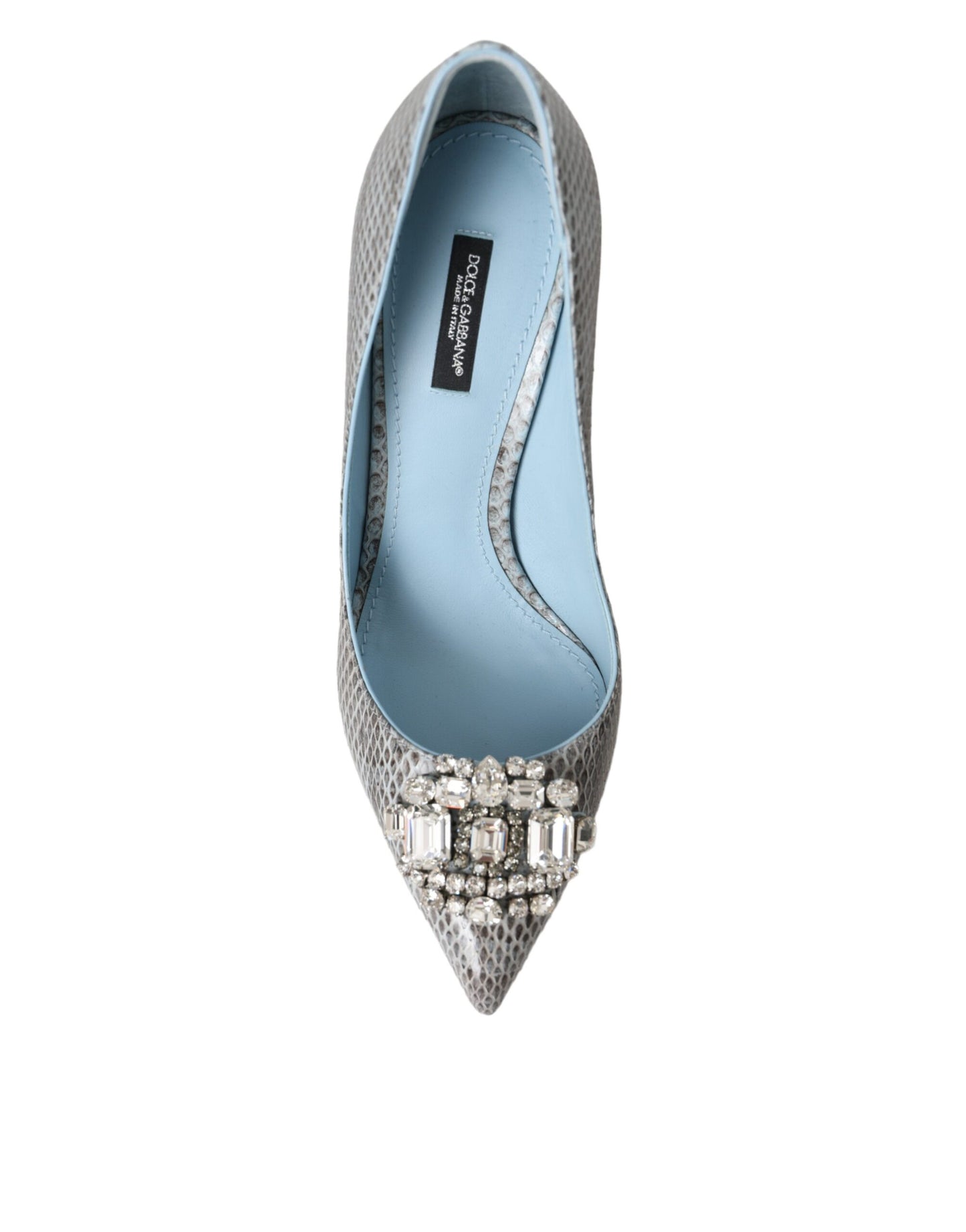 Dolce &amp; Gabbana Light blue exotic leather shoes with crystal Bellucci